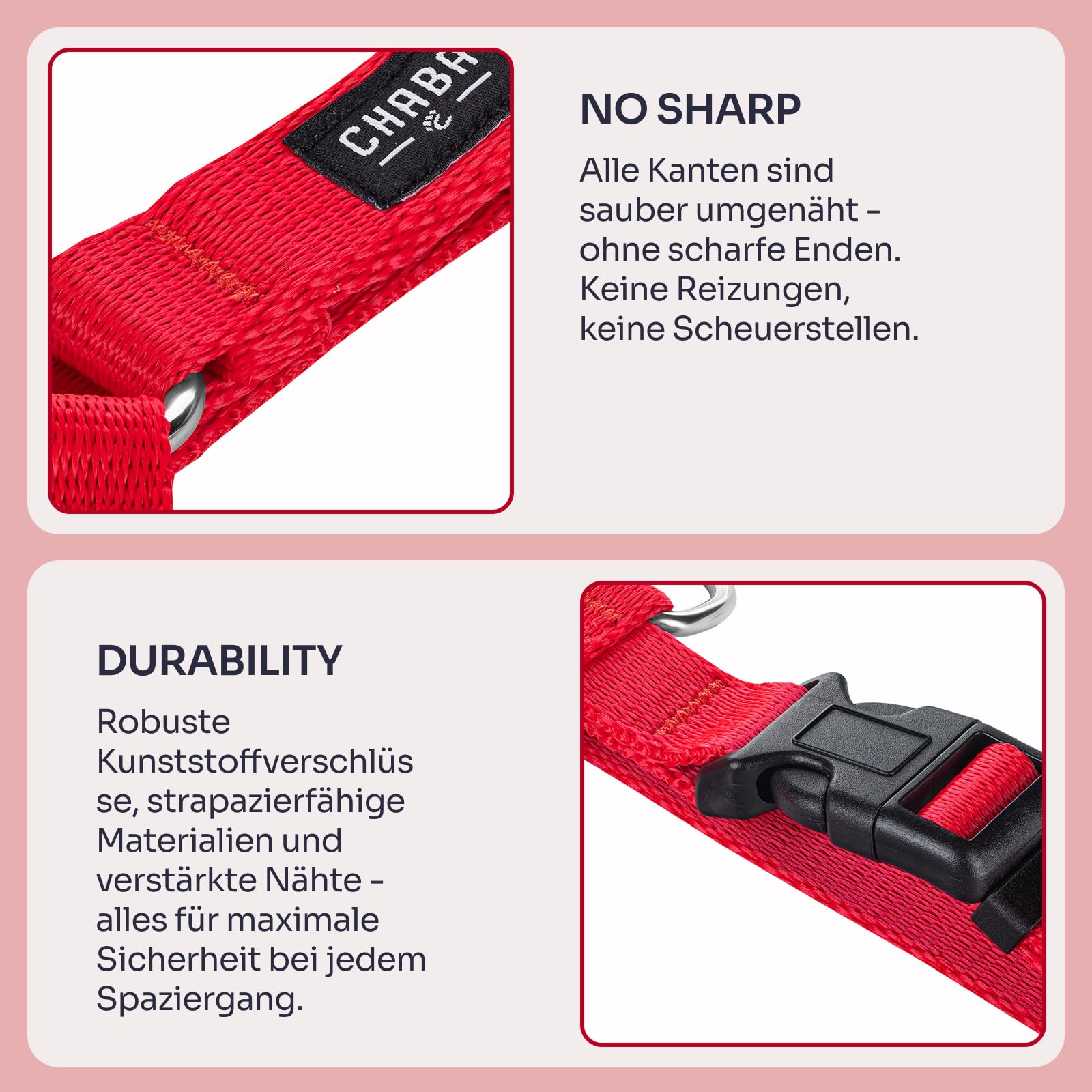 Chaba Guard Hundegeschirr für kleine und mittelgroße Hunde mit Kontrolle, Anti-Zug & Würgen, Verstellbar, Bequem und Leicht, Classic Step-in Brustgeschirr, Dog Harness, Größe M, ROT