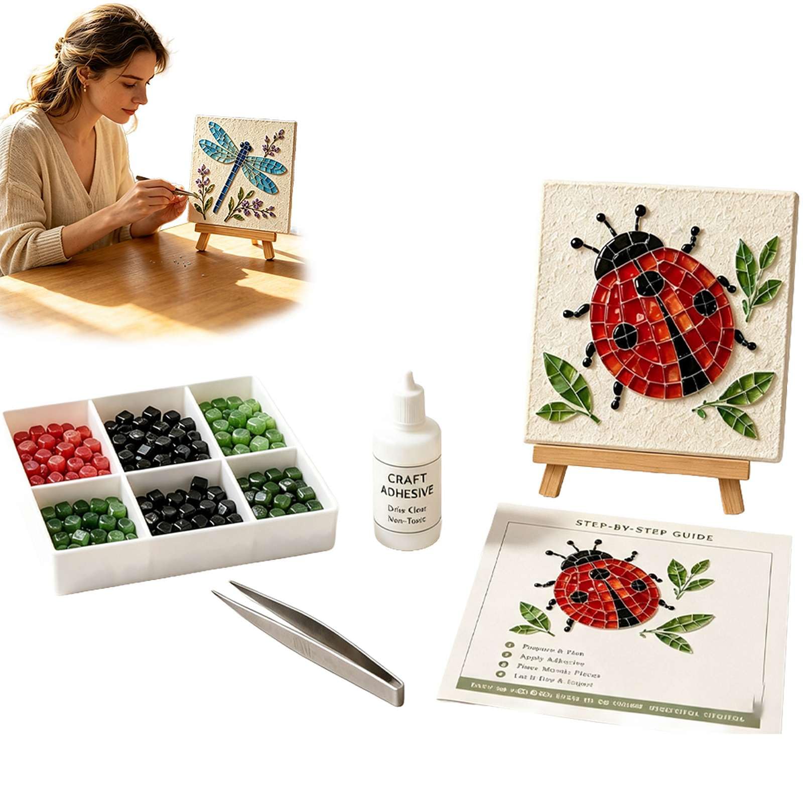 Cottage Garden Mosaic DIY Kit, Watering Can Mosaic Art Kit for Adults & Beginners, Relaxing Craft Hobby Set Includes Vibrant Beads, Glue, Tweezers & Display Easel, Home Table Decor Gift