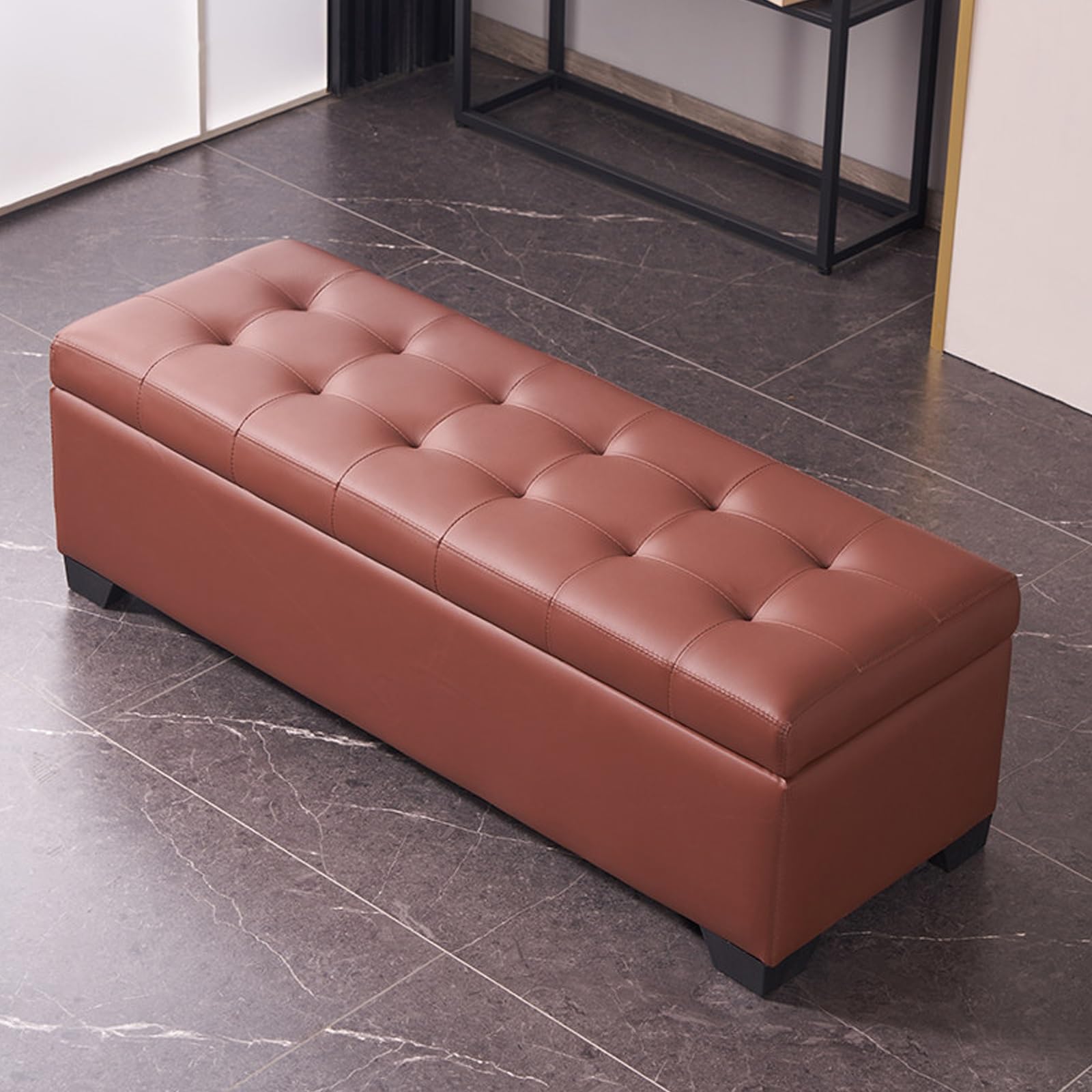 Banc en bois massif robuste style banquet avec assise et coffre