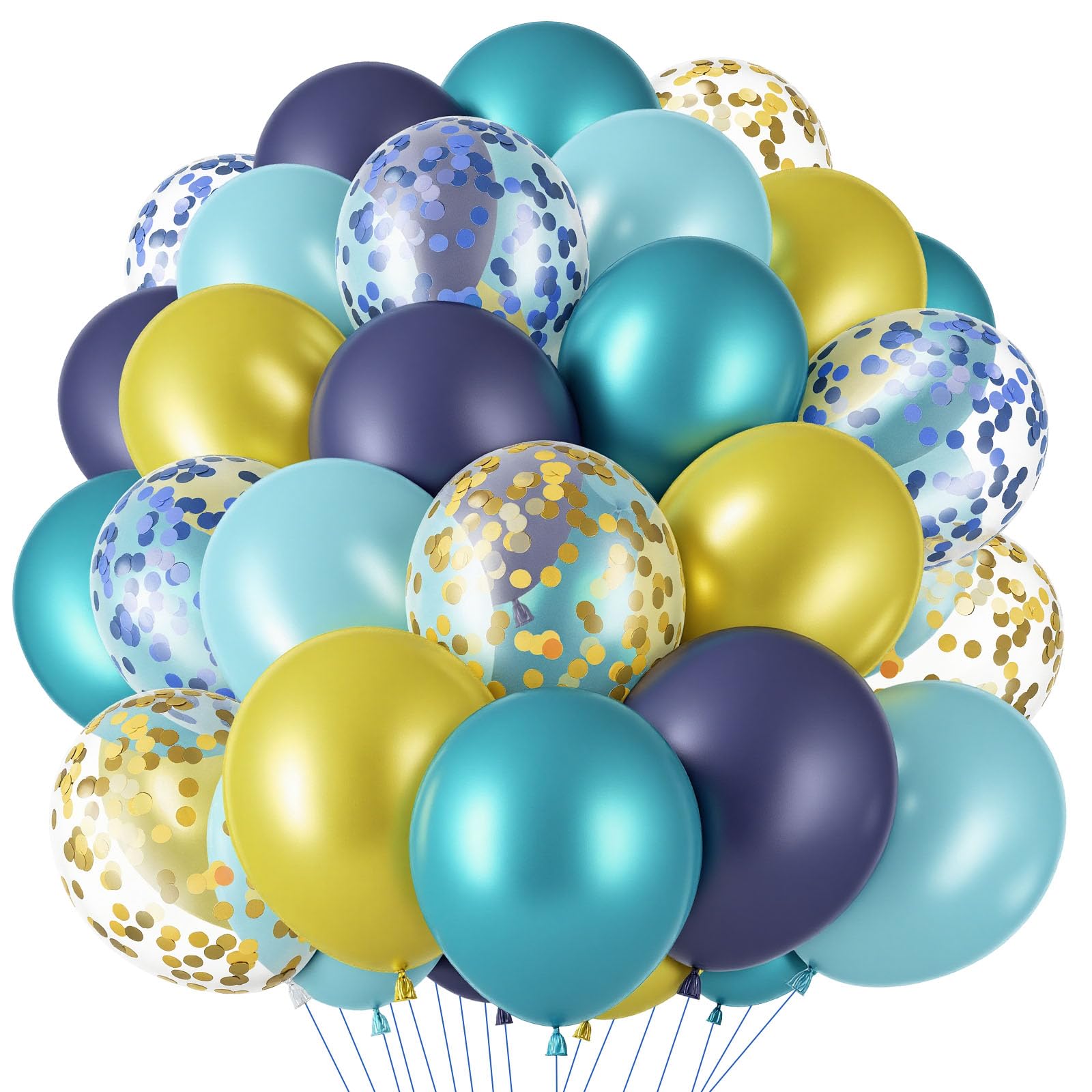 AOOHA Blue and Gold Balloons,60 Pcs Glitter Confetti Balloon,Navy and Gold Balloons,Birthday Decorations,Baby Shower,Graduation,for Thanksgiving, Engagement, Wedding,Christening