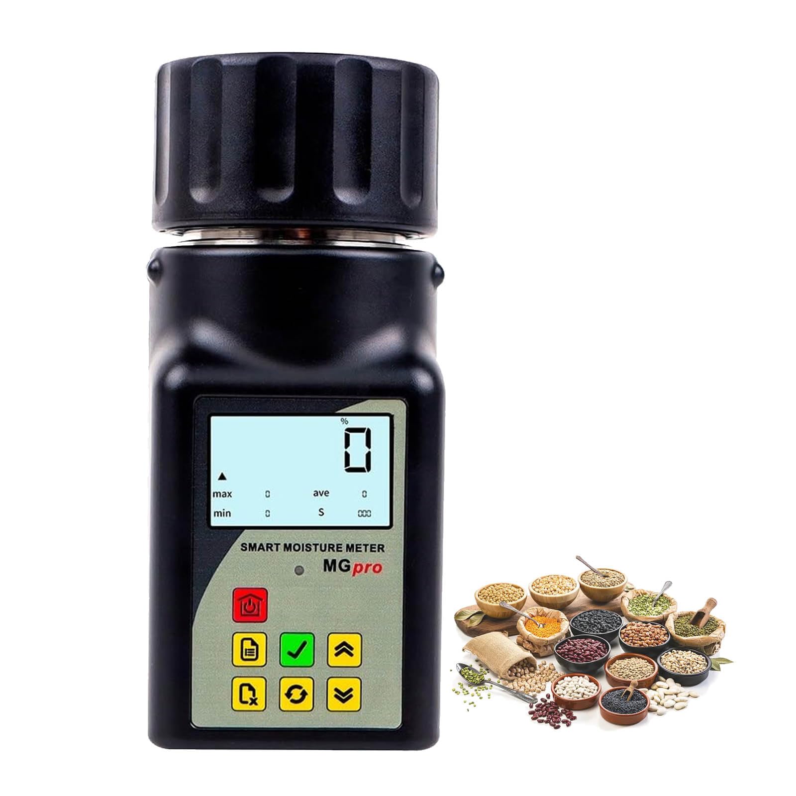 Medidor de Humedad de Grano Inteligente, Medidor de Humedad de Grano de Taza PortáTil con LCD Retroilluminato per 25 Grani 99 Memorizzazione Dati Compensazione Automatica della Temperatura