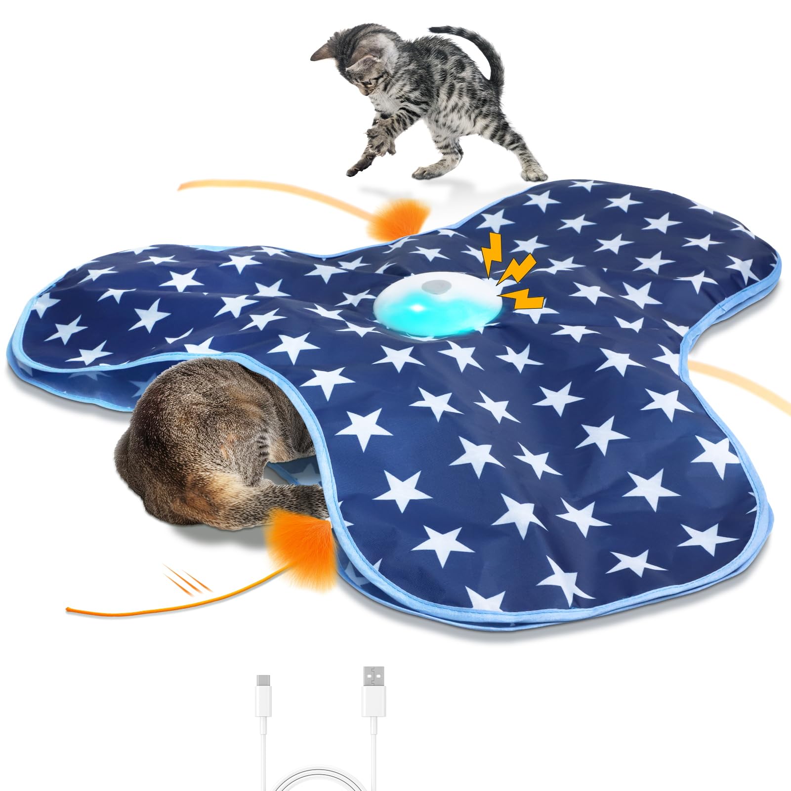 Sofolor Jouet interactif rechargeable pour chat – Jouets d'exercice pour chats adultes ennuyés d'intérieur – Jouet à cache-cache avec détecteur de mouvement – Plume mobile – Chirping