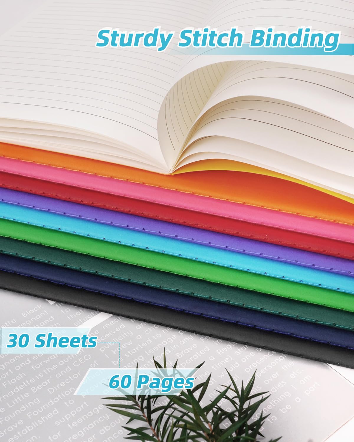 Dynta Quaderni a righe formato A5, 14 x 21 cm, confezione da 30 pezzi, copertina morbida colorata e carta spessa, per scuola o ufficio, 30 fogli/60 pagine, 10 colori