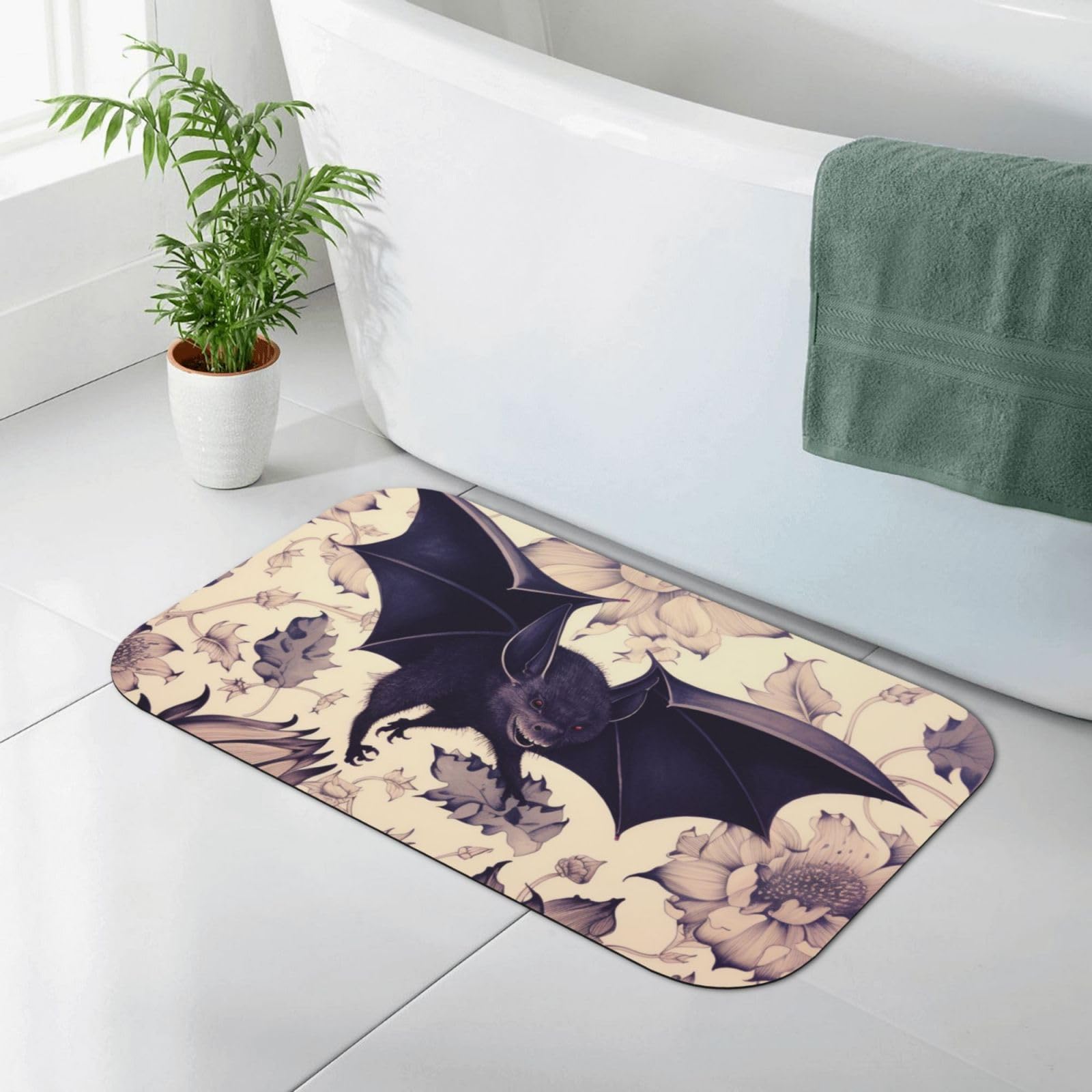 Tapis de bain diatomée absorbant au design chauve-souris élégant