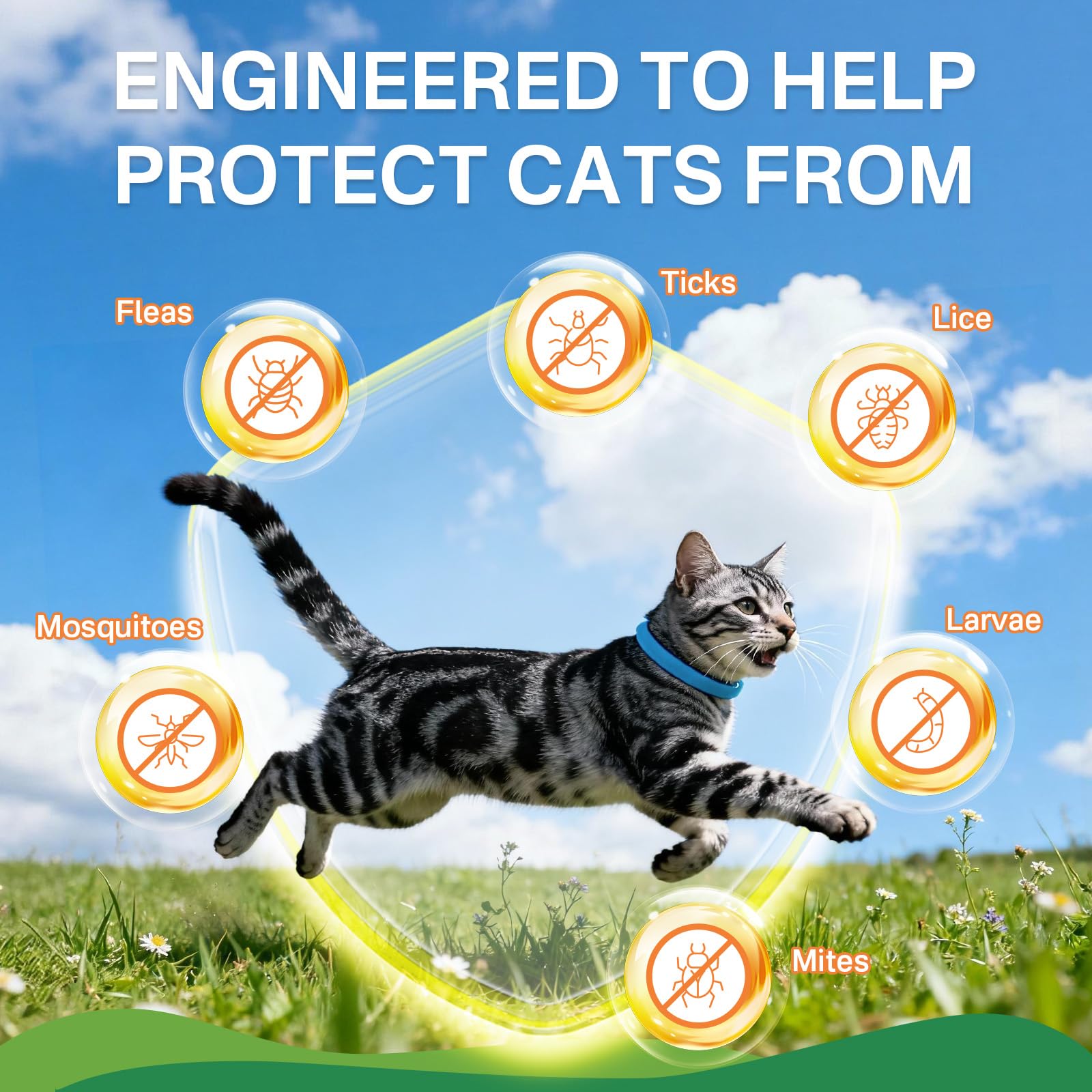 Puyrzoe Flea Collar for Cats 4 Pack, Natural Cat Flea and Tick Prevention Collar, 32-Month Full Protection, Adjustable Cat Flea and Tick for Kittens and Cats, Waterproof, 2 Pink & 2 Blue - image 2