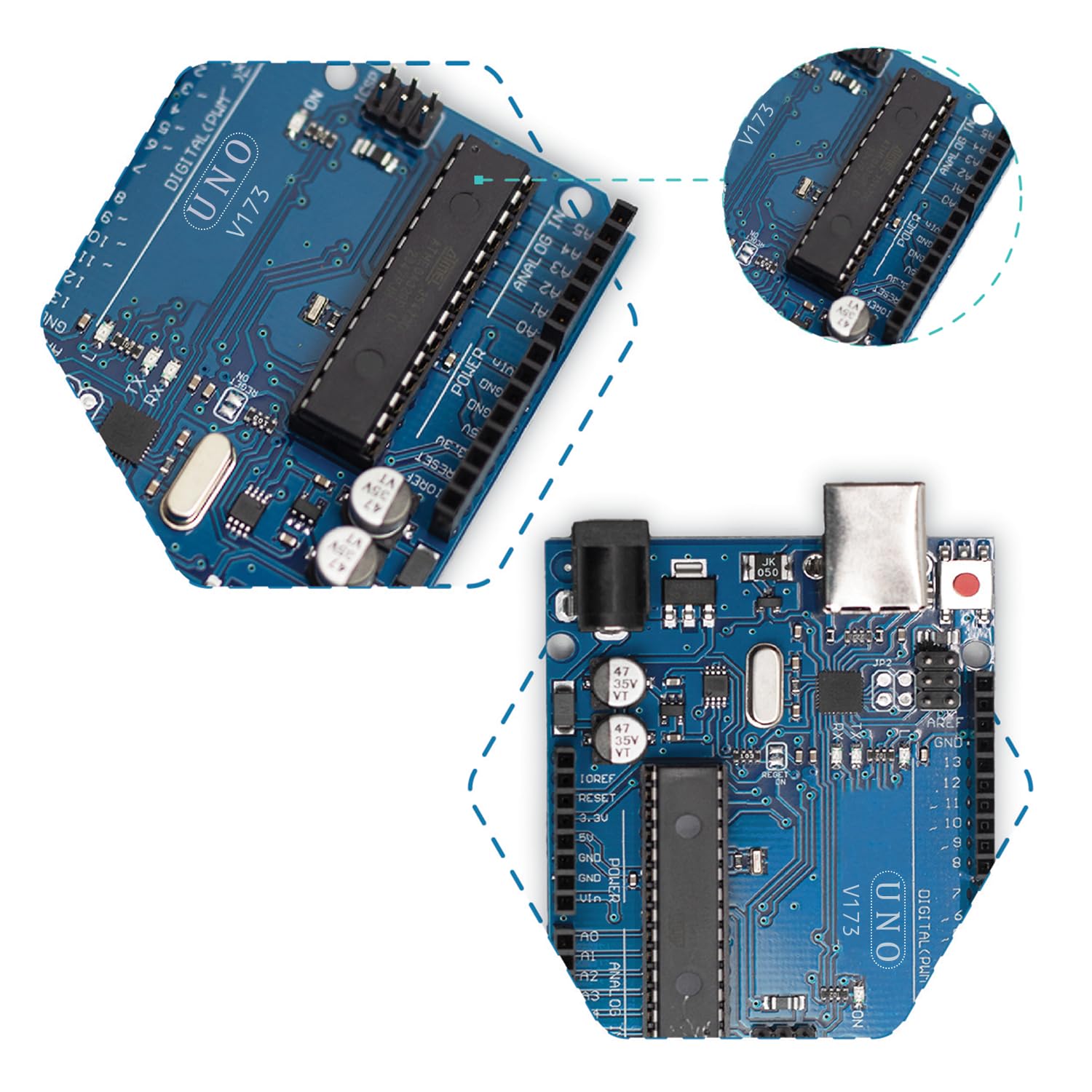 Cirkitronix Uno R3 Board Compatible with Arduino | USB Cable Included | ATmega328P Microcontroller | DIY Robotics, STEM Learning & Electronics Projects - Image 3 thumbnail