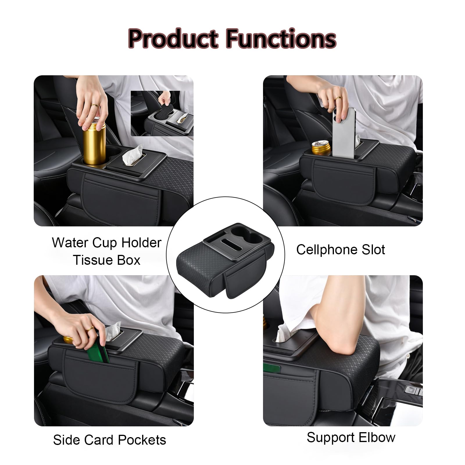Funda Reposabrazos Coche para Skoda Karoq 2017-2020 2021 2022 2023 2024 2025, Cubierta de Consola Central en Cuero PU, Protector Antideslizante Durable con Función de Almacenamiento