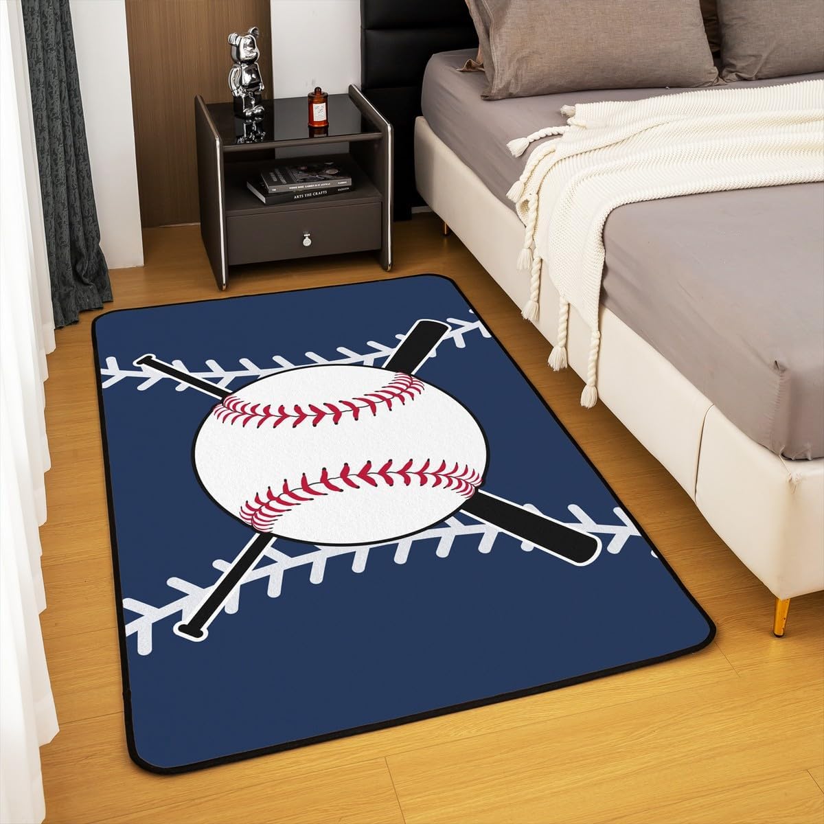 Feelyou Softball Area Rug 5x7 Kids Baseball Decorative Rug for Boys Girls Teens Baseball Gaming Living Room Rugs Sports Theme Navy Blue Indoor Floor Mat