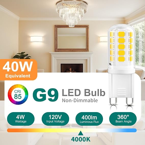 DiCUNO G9 LED Bulbs, 4000K Natural White, G9 LED Bulb 4W, 40W Halogen Replacement, Non-Dimmable, 400LM, T4 Bi-Pin Base Replacement Chandelier Light for Home Lighting, Pack of 6