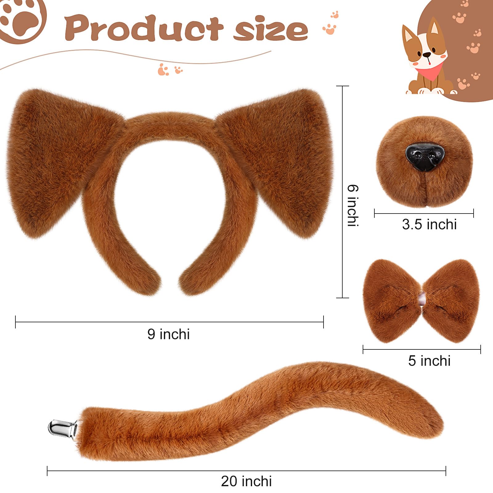 SATINIOR Hondenkostuum voor puppy's, Dalmatische hondenoren, hoofdband, nepneus, vlinderdas, hondenstaart, kinderen en volwassenen, kostuumaccessoire voor carnaval, Mardi Gras, Wereldboekendag cosplay