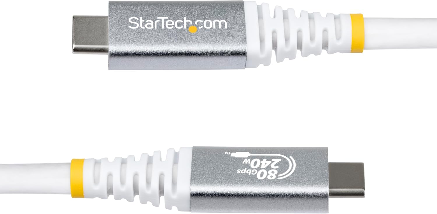 StarTech 5ft/1.5m USB-C to USB-C USB4 Cable, 80Gbps, 240W PD, 8K, White