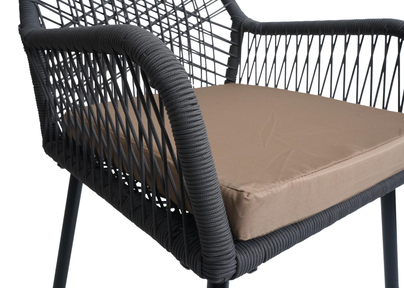 Mendler 2er-Set Gartenstuhl HWC-O12, Outdoor Sitzpolster Aluminium Seilgeflecht Rope - anthrazit, Bezug Taupe