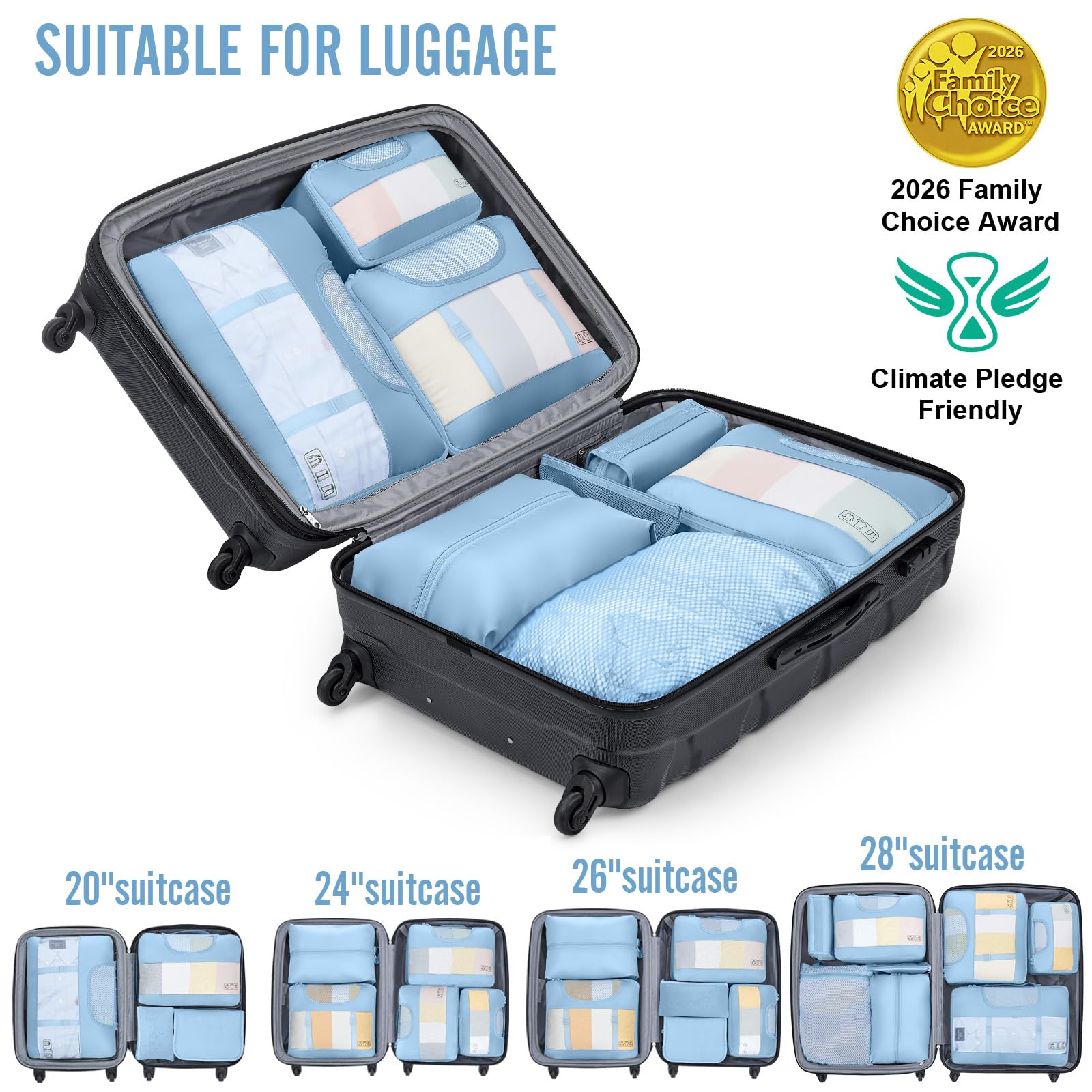 Veken 8 Set Packing Cubes for Travel Essentials,Anti-Wrinkle Buckled Suitcase Organizer for Shoe & Toiletry Bag,Carry On Luggage Bag with 99+ Count Mesh Holes for Airplane & College Dorm Accessories view 6
