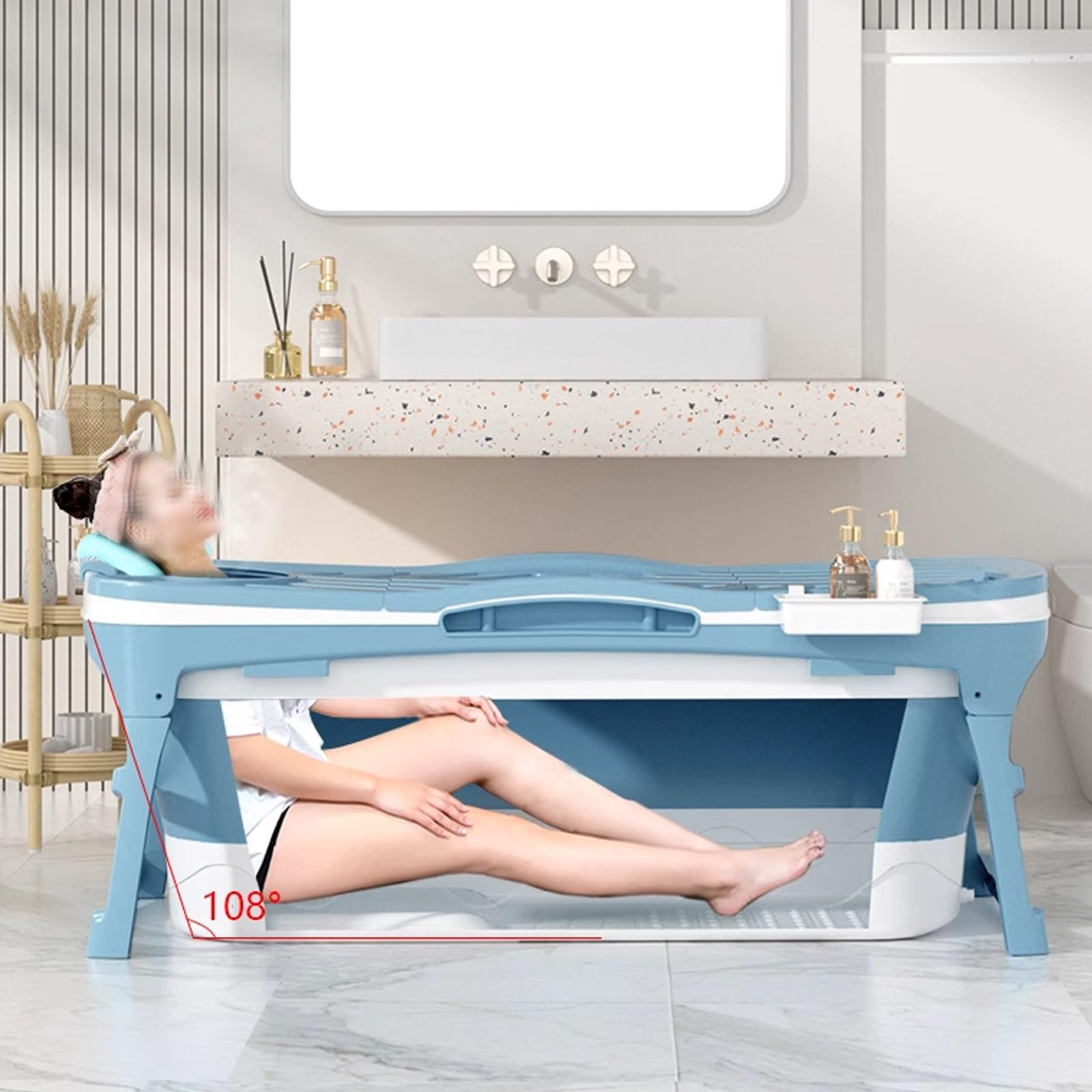 Składana Wanna dla Dorosłych Przenośna Wanna z Pokrywą, Bez Montażu Ergonomiczna i Głęboka, Idealna do Małych Łazienek, Mieszkań, Podróży(150 x 58 x 60 cm)