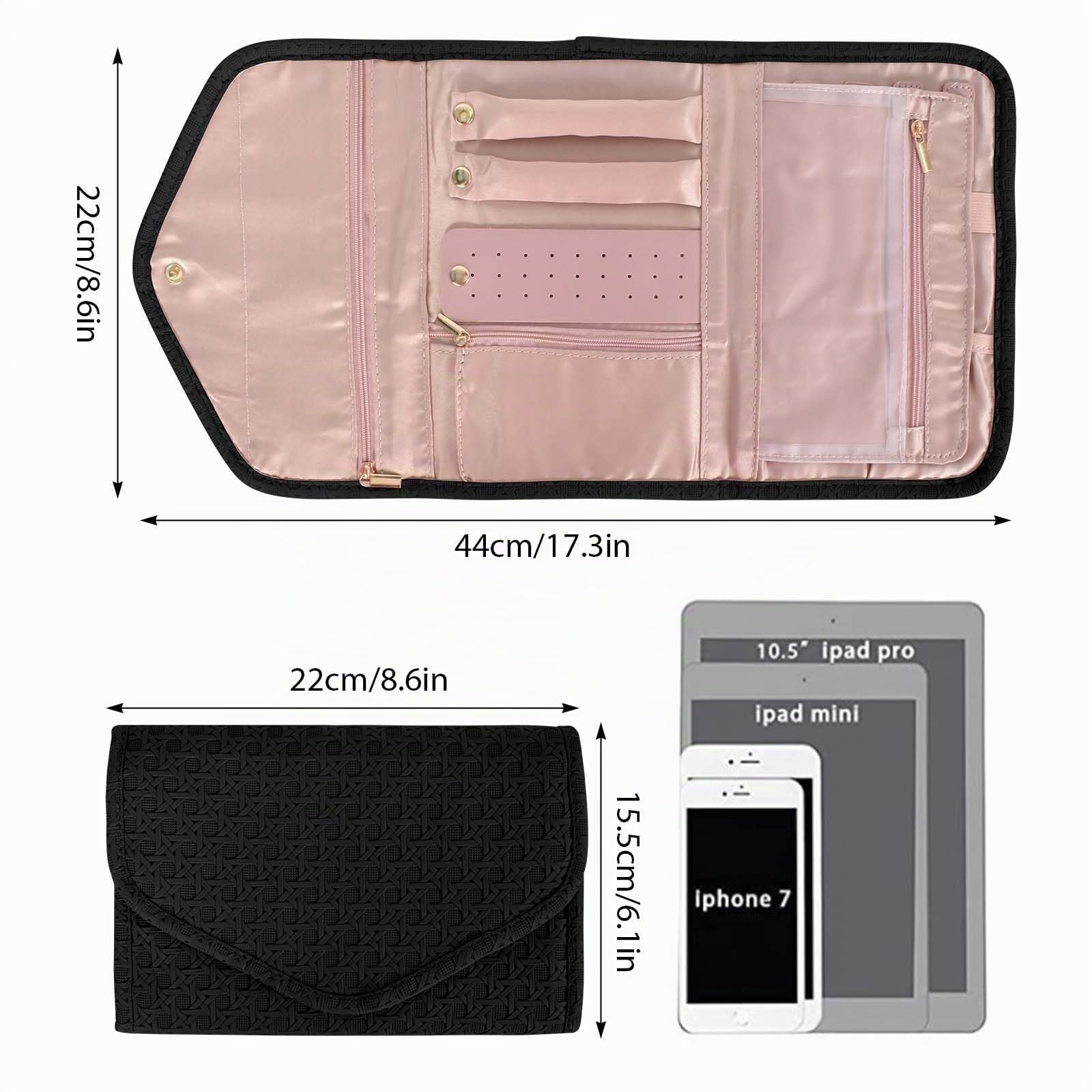 Organizador de Joyería Plegable Joyería Estuche Cuero Impermeable,Joyeros Enrollables Viaje,Rollo Organizador para Joyas de Viaje Bolsa Rollo de Joyas para Collares Pendientes Anillos Pulsera (Negro)