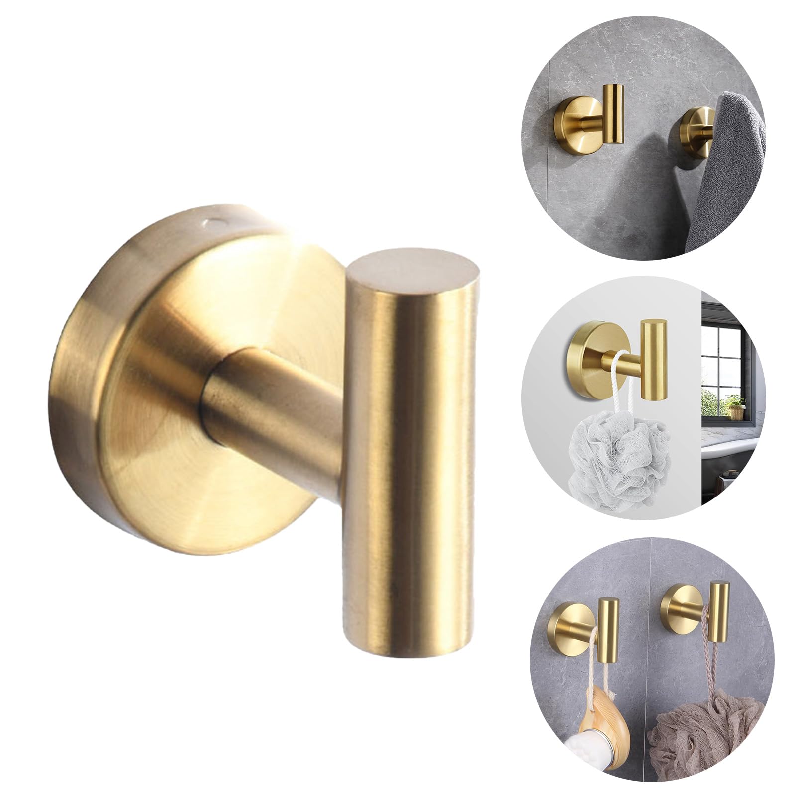 Boxonly Heavy Duty No-Drill Stainless Steel Suction Cup Coat Hook, Bathroom and Kitchen Towel Hooks, Gold