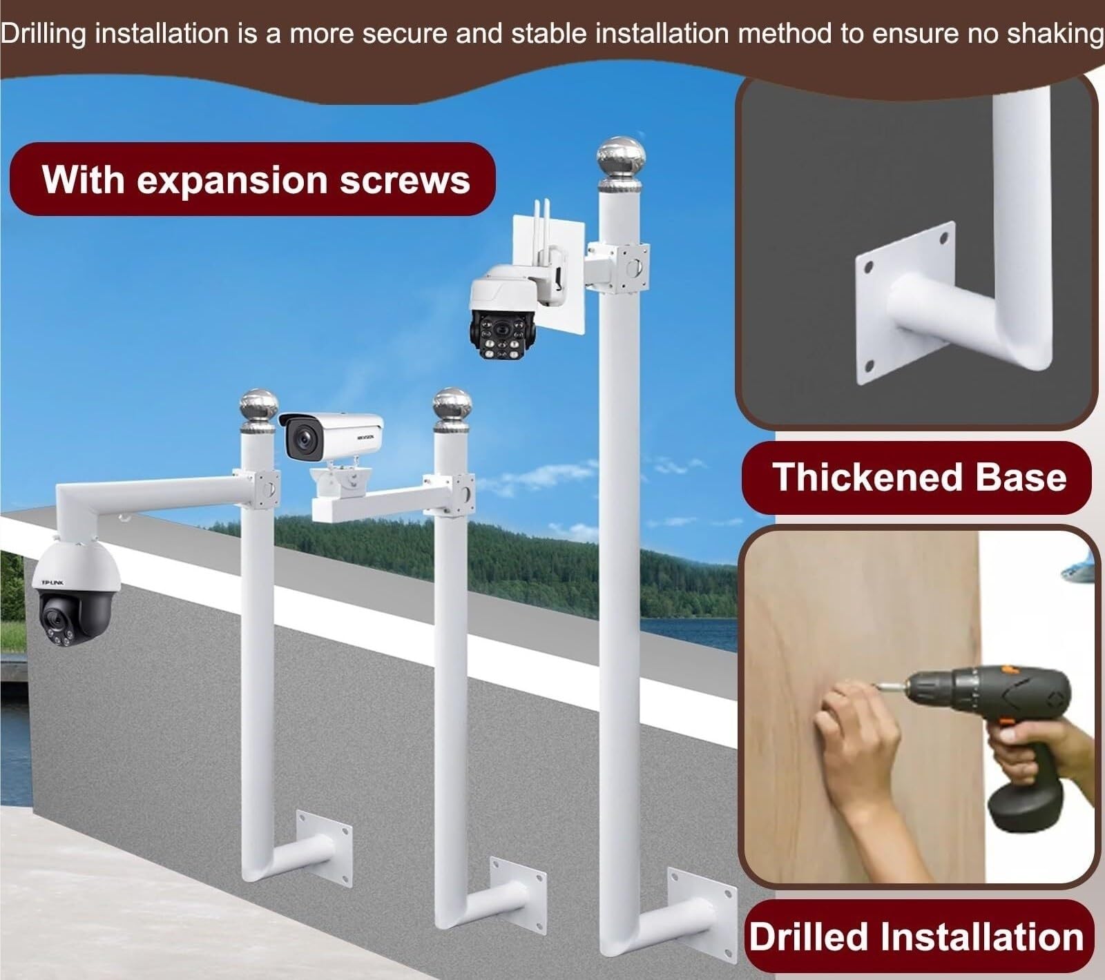 Supporto per telecamera a forma di L - Staffa da parete per esterni | Canale per cavi nascosto, 4 lunghezze opzionali, acciaio antiruggine, hardware di perforazione completo(B,0.5 m(1.64 ft))