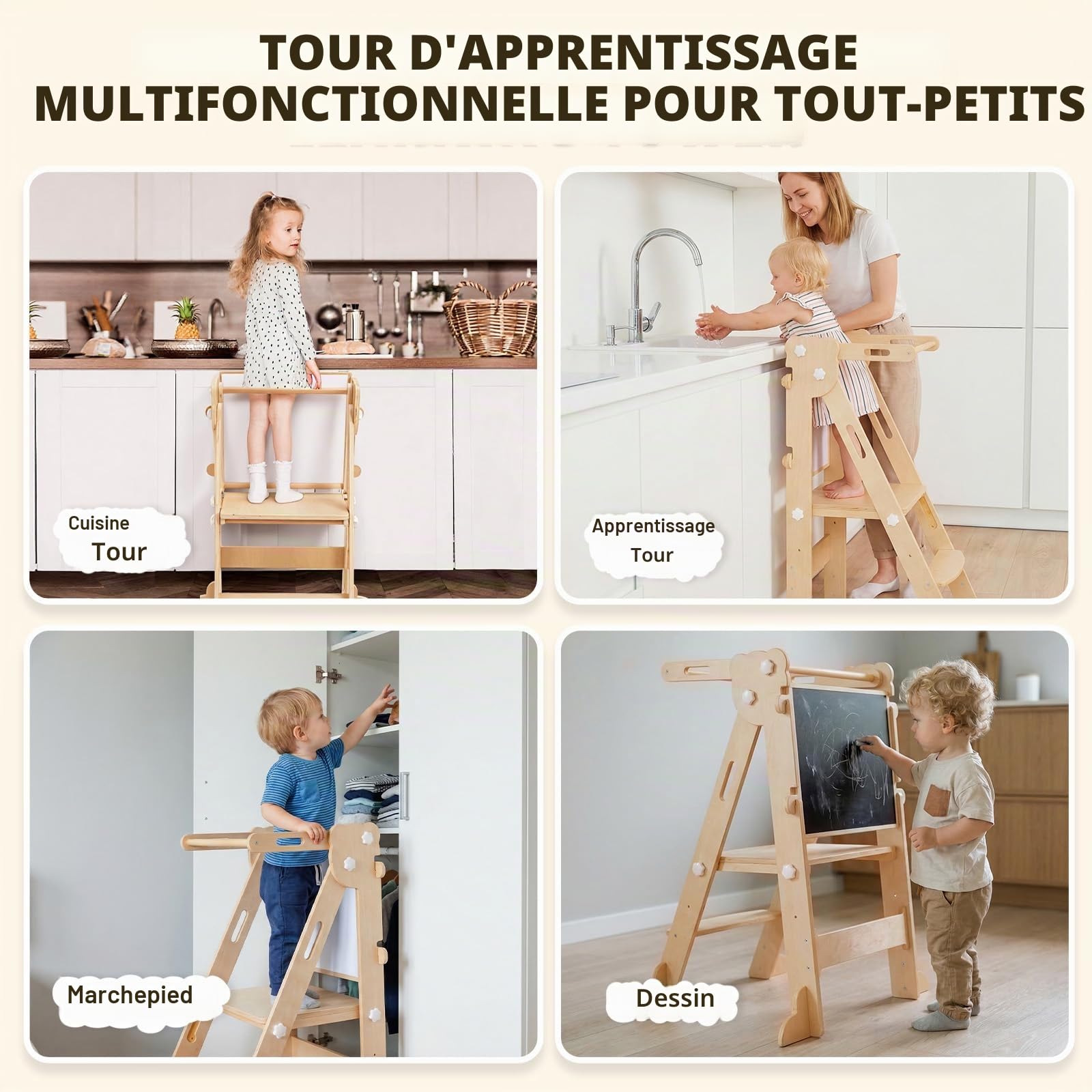 Labebe Tour d'apprentissage pour Enfants 3 en 1 Montessori Pliable Tableau Double Face Bois 1 an+
