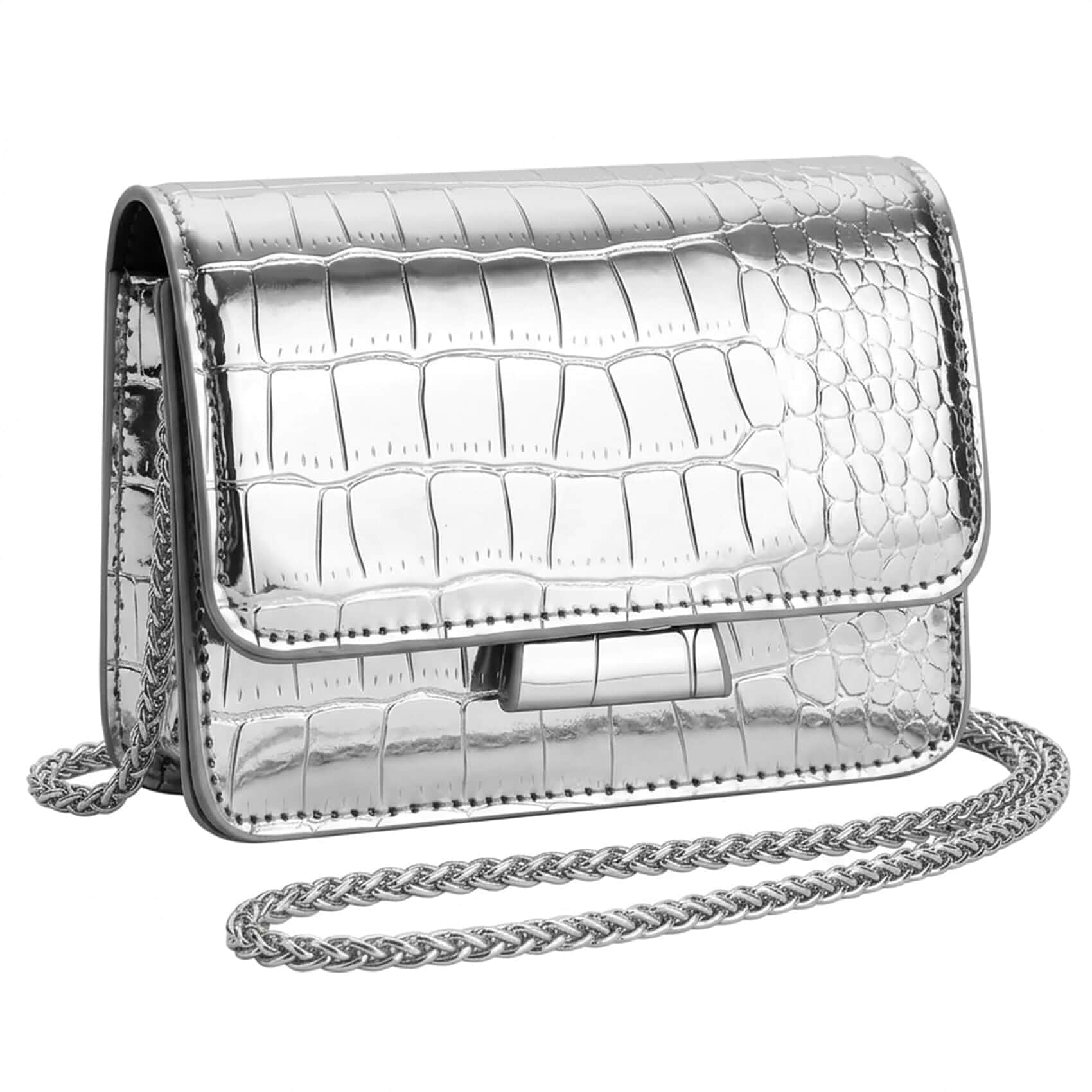 Mini Crossbody Bags for Women Metallic Purse PU Leather Small Handbag Chain Cute Party Concert Clutch Bag Not for Phone