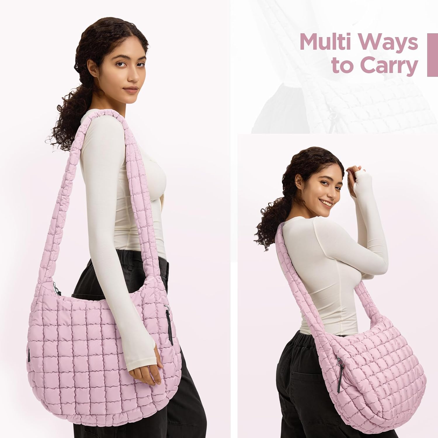 Puffer Tote Bag for Women Large Quilted Tote Bag Quilted Carryall Bag Soft Puffy Crossbody Bag Hobo Handbags Puff Purse - Image 2