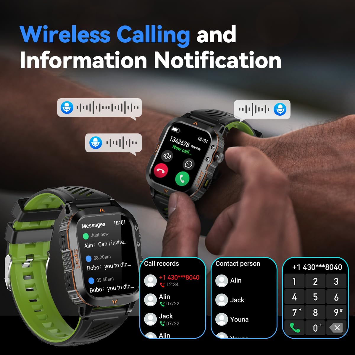 Reloj inteligente militar para hombre, altímetro, barómetro, brújula, IP68, resistente al agua, apto para natación, contestar/hacer llamadas, para actividades al aire libre, reloj de fitness