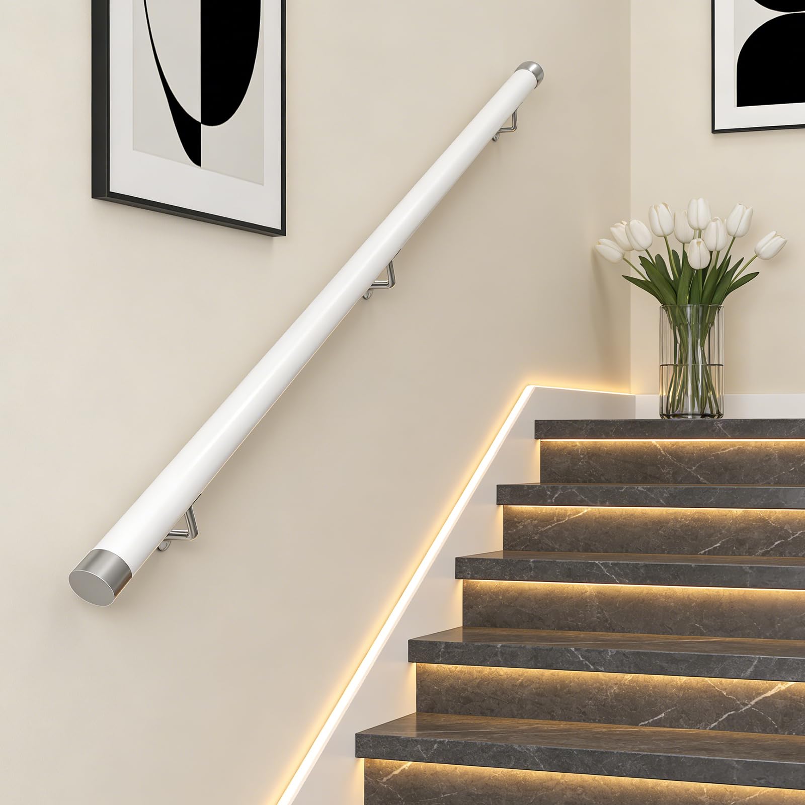 Wood Staircase Handrails, Home Against The Wall Indoor Loft Elderly Railings Hand Rail Corridor Support Rod, Wooden Stair Baluster, Complete Kit (B, 400cm/157.5in)