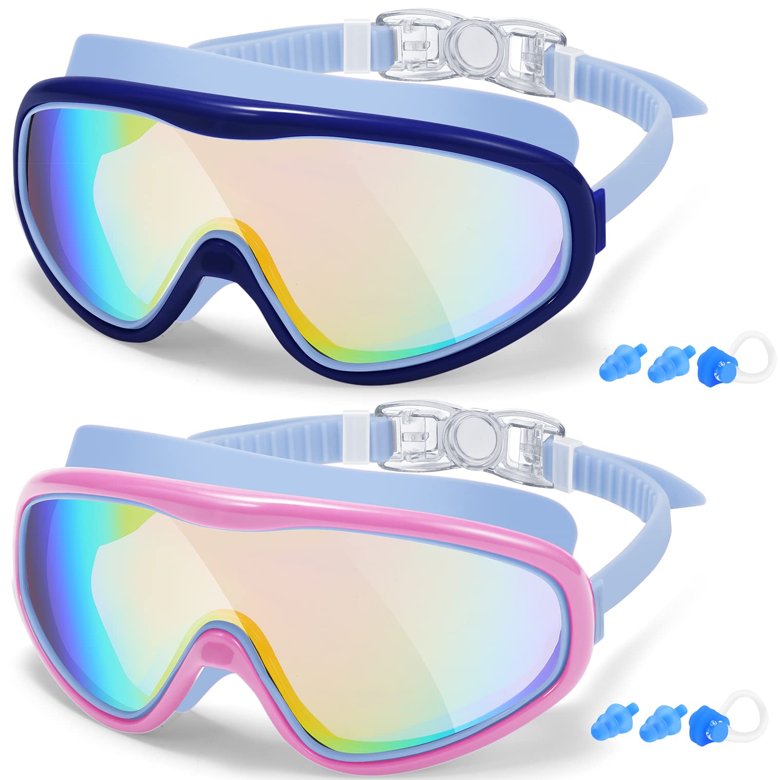 EasYoung Adult Swim Goggles, 2-Pack Wide View Swim Goggles for Men Women Youth Teen, Anti-Fog, UVProtection, Over 15 Years