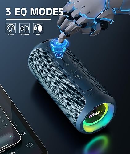 Miniatura 18 de Ortizan Altavoces Bluetooth, altavoz estéreo inalámbrico portátil – IPX7 impermeable, 30 W RMS (pico de 40 W), sonido fuerte, graves profundos, luz