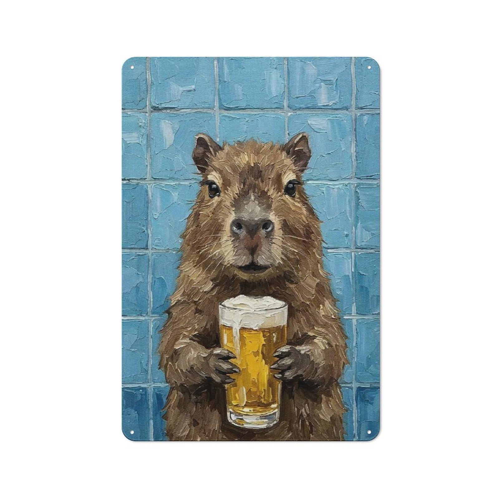 Retro Metal Plaque 30x20cm Featuring Capybara with Beer Painting for Workshop Wall, for Metal Sign Collectors, for Garage And Workshop Walls
