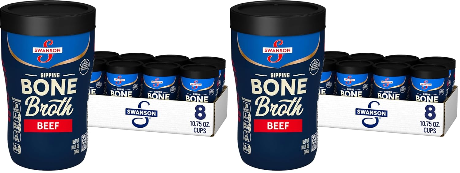 Swanson Sipping Bone Broth, Beef Bone Broth, 10.75 OZ Cup (Pack of 2)