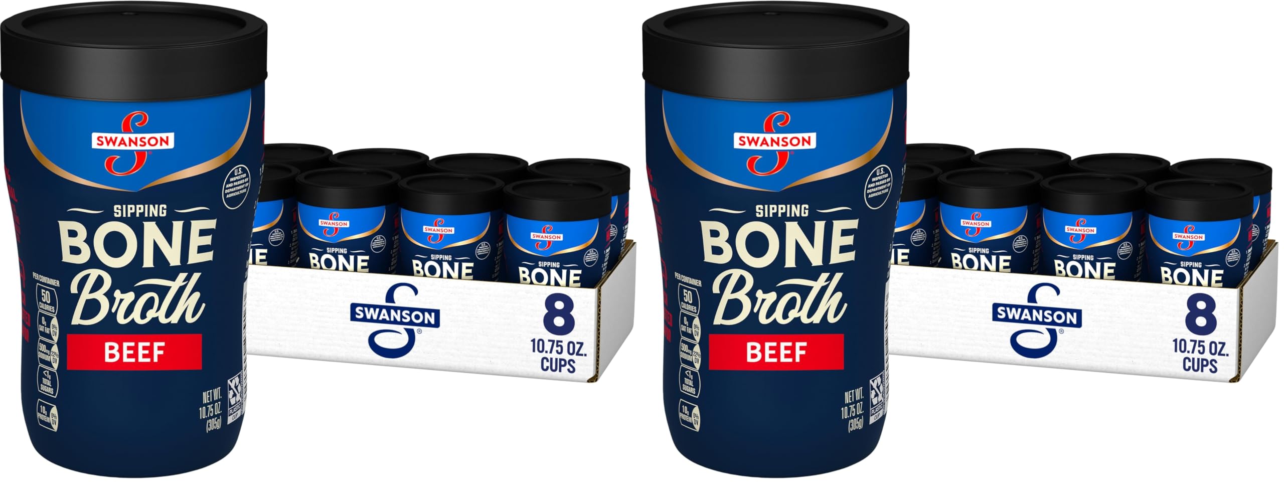Swanson Sipping Bone Broth, Beef Bone Broth, 10.75 OZ Cup (Pack of 2)