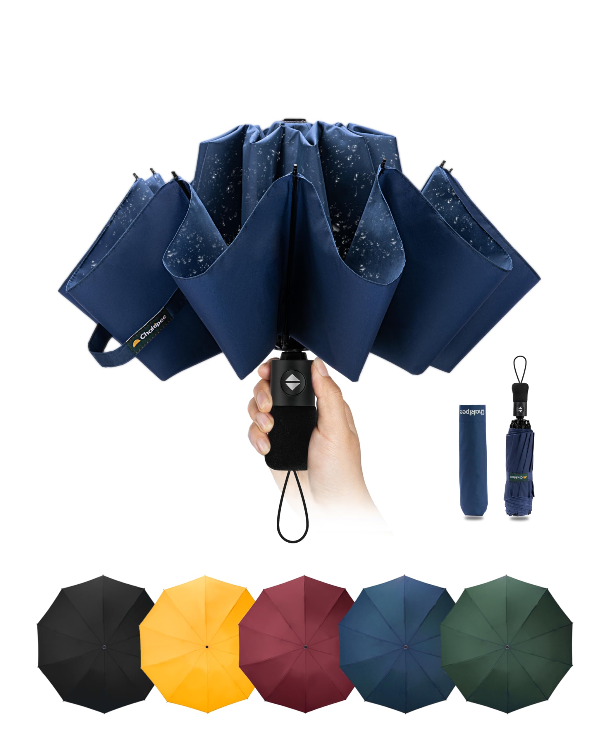 Travel Compact Umbrella Windproof - Portable Automatic Umbrellas for Rain, Inverted Folding Umbrella for Men and Women
