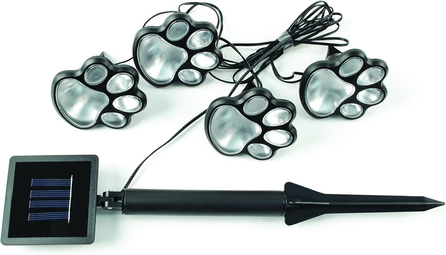 IdeaWorks JB7356 Dog Paw Solar Lights Outdoor Panels – Bright Energy Efficient and Perfect for your Garden – 4 pc Set, Black