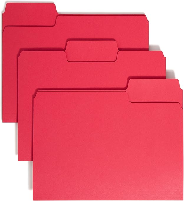 Smead SuperTab File Folder, Oversized 1/3-Cut Tab, Letter Size, Red, 100 per Box (11983), Pack of 1