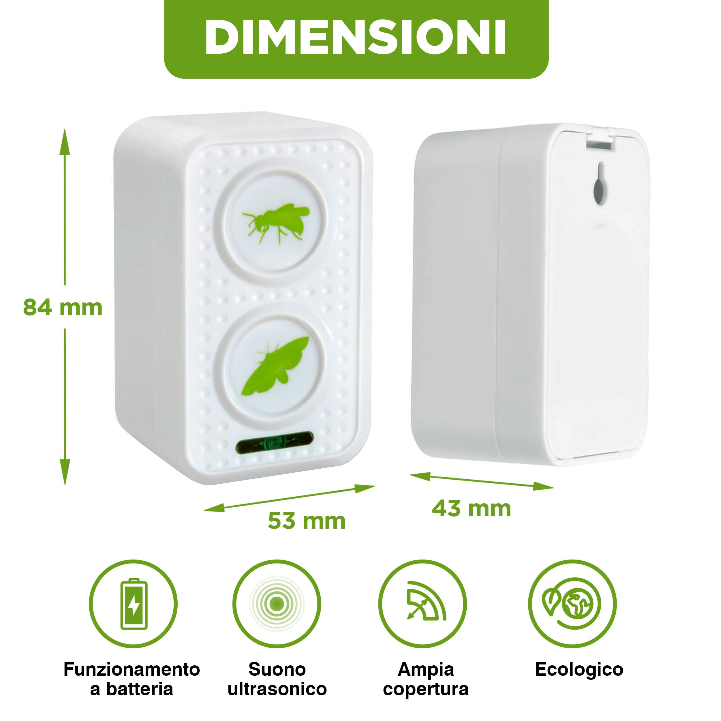ISOTRONIC Repellente per vespe e falene – protezione naturale contro le vespe con ultrasuoni e frequenza alternata – repellente per falene con un raggio d'azione di 50 m² (1 confezione)