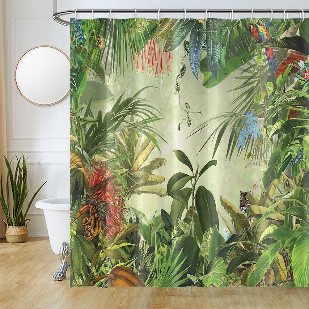 Rideau de douche 180x200cm jungle pour créer une salle de bain tropicale