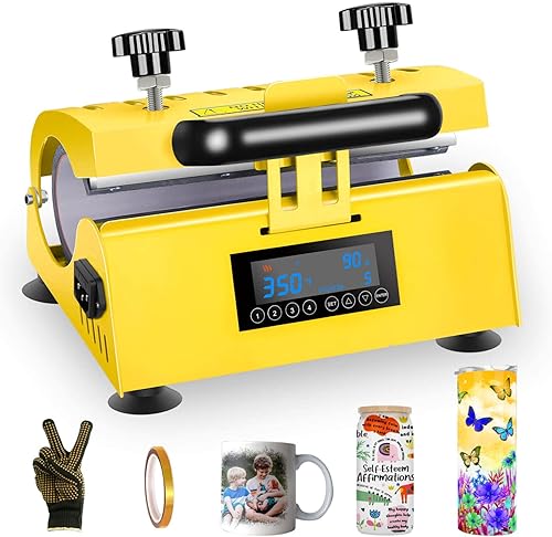 Gymolo Máquina de prensa de calor mejorada de 30 onzas con 4 modelos de memoria color amarillo para sublimación de 10 a 30 onzas vasos delgados para