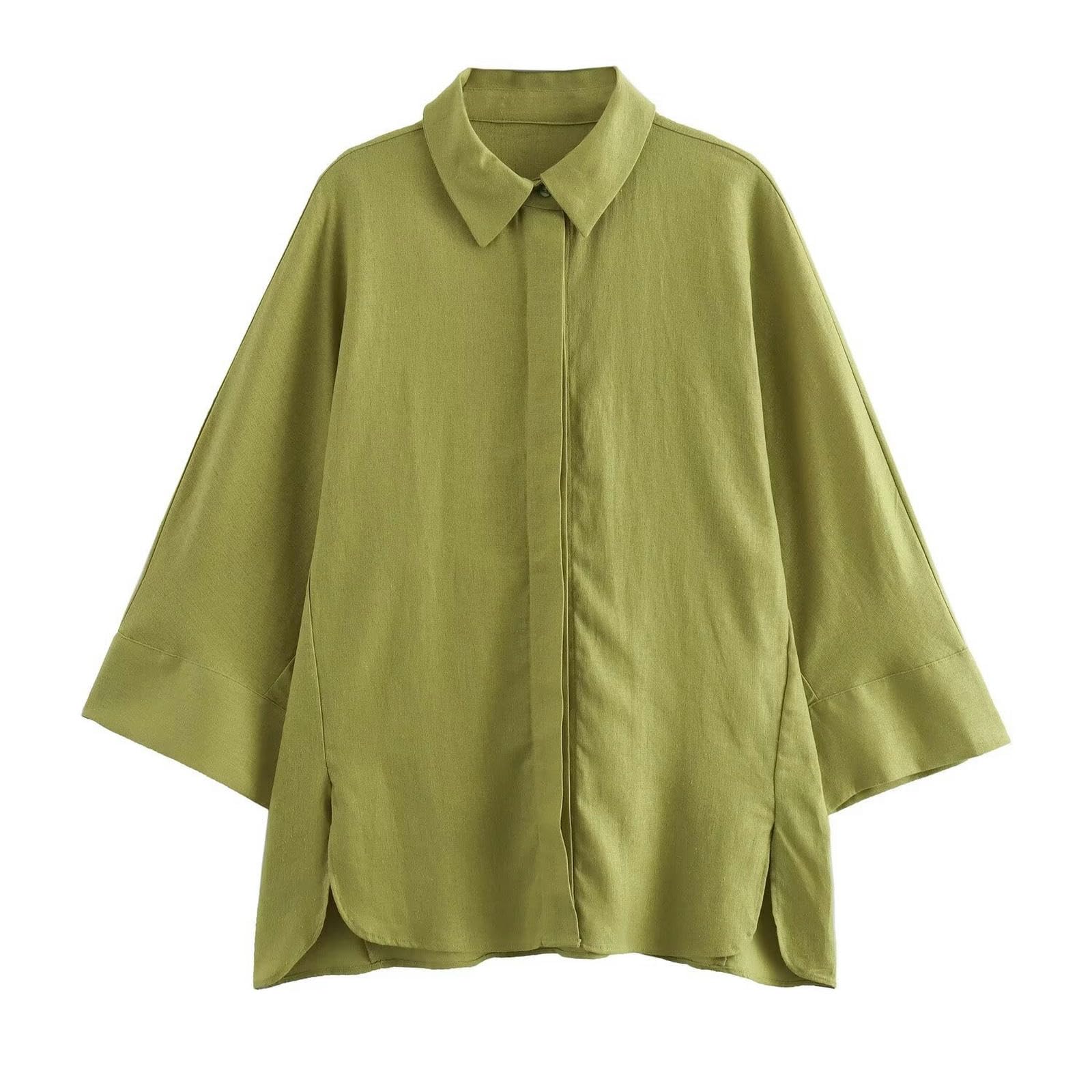 Camisa de manga larga casual conjunto pantalón pierna ancha mujer ropa de verano dos piezas M