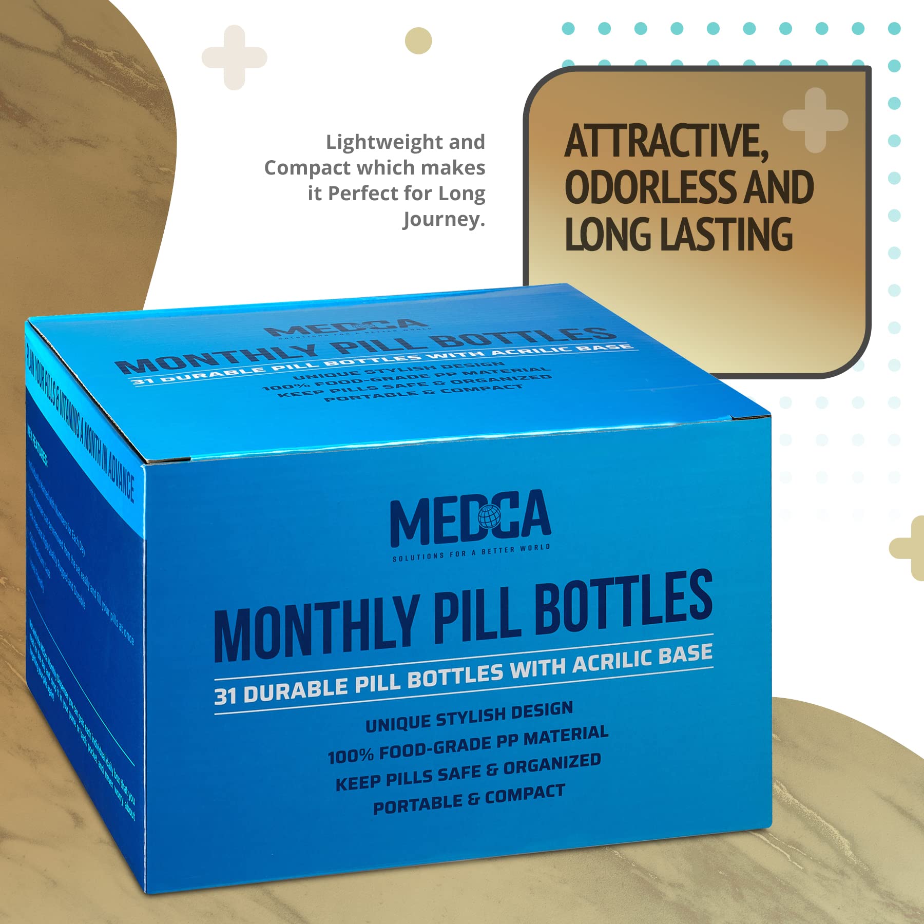 Pillola bottiglia mensile - 31 bottiglie di pillole, ognuna con numeri per ogni giorno