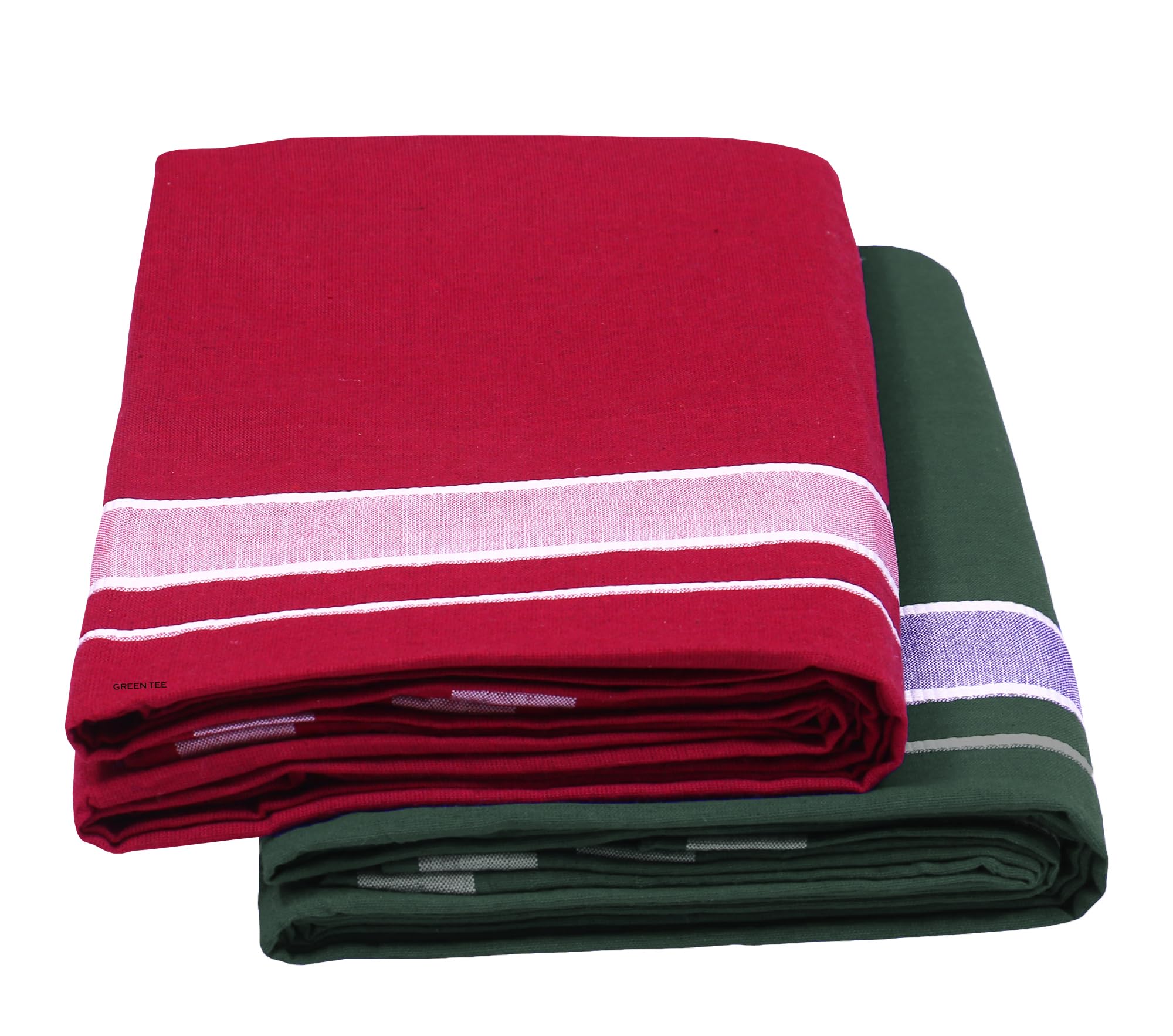 green tee Men Color Dhoti - Pack of 2 (Maroon ll Peacock Green) (2 Meters)-picture-28