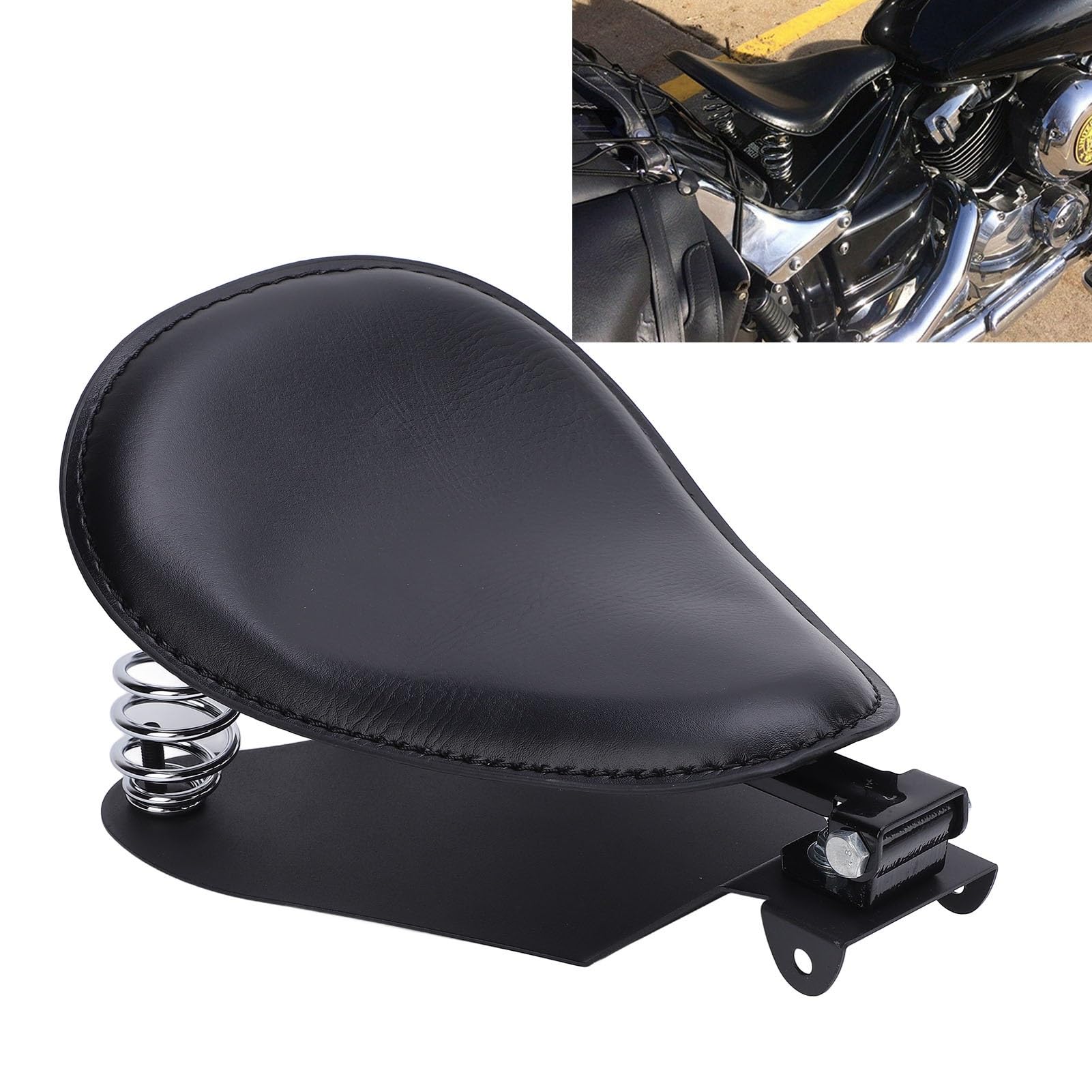 Poduszka Poduszka siedzenia motocykla z zestawem wsporników sprężynowych sztuczna skóra mocne wsparcie pasujące do motocykla retro Motocykl Siedzisko(Black)