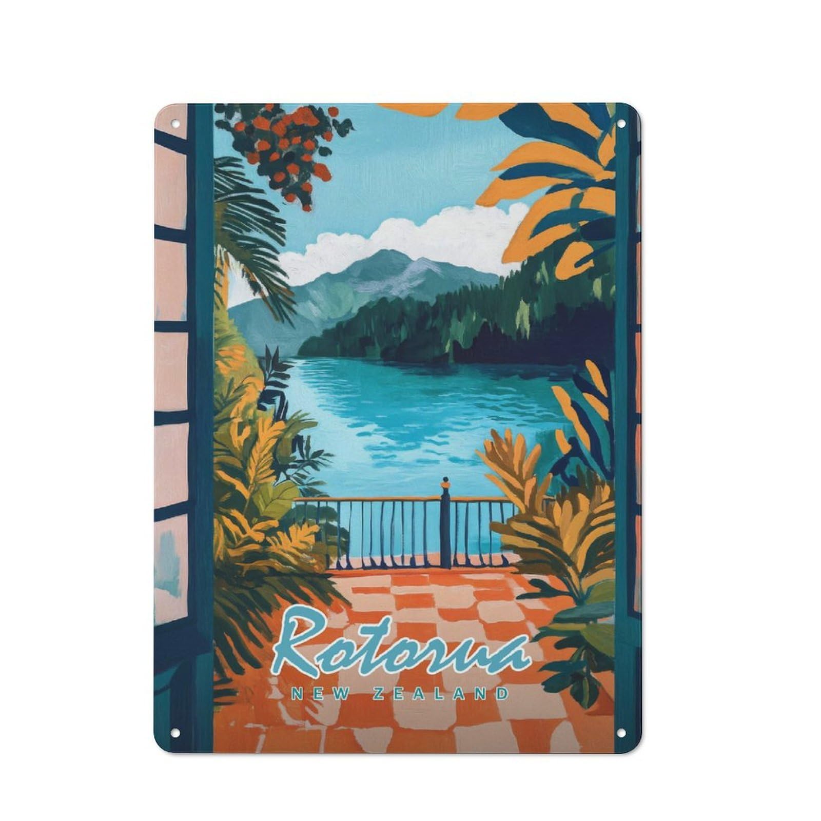 Junmoney Style-20 Vintage Tin Sign 40X30cm With Rotorua, New Zealand For Guest Room Or Hallway, For Retro Home Interiors, For Garage And Workshop Walls