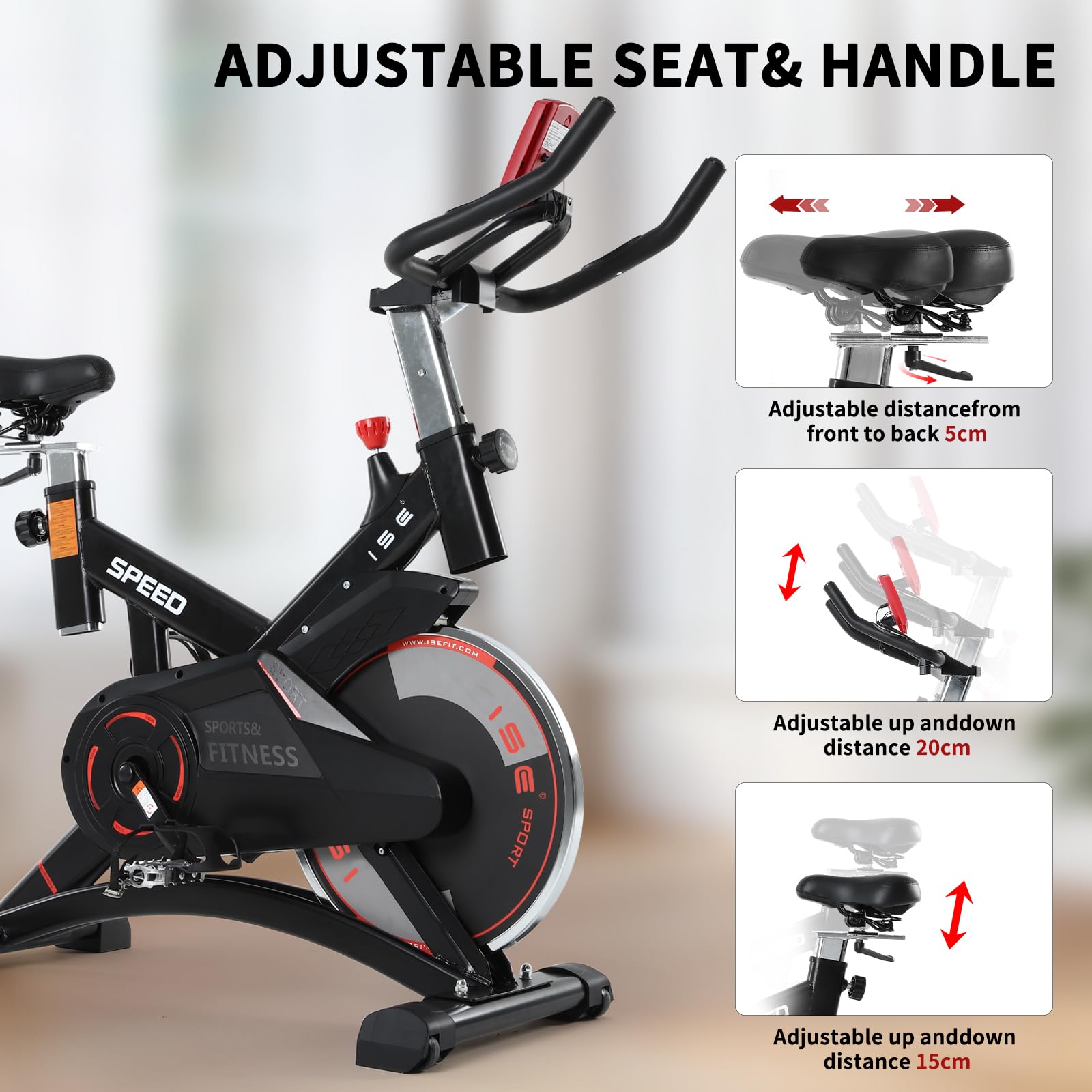 ISE Cyclette da Casa con Resistenza Regolabile, Cyclette per Casa Professionale con Schermo LCD Supporto per Smartphone Exercise Bike per Palestra a Casa