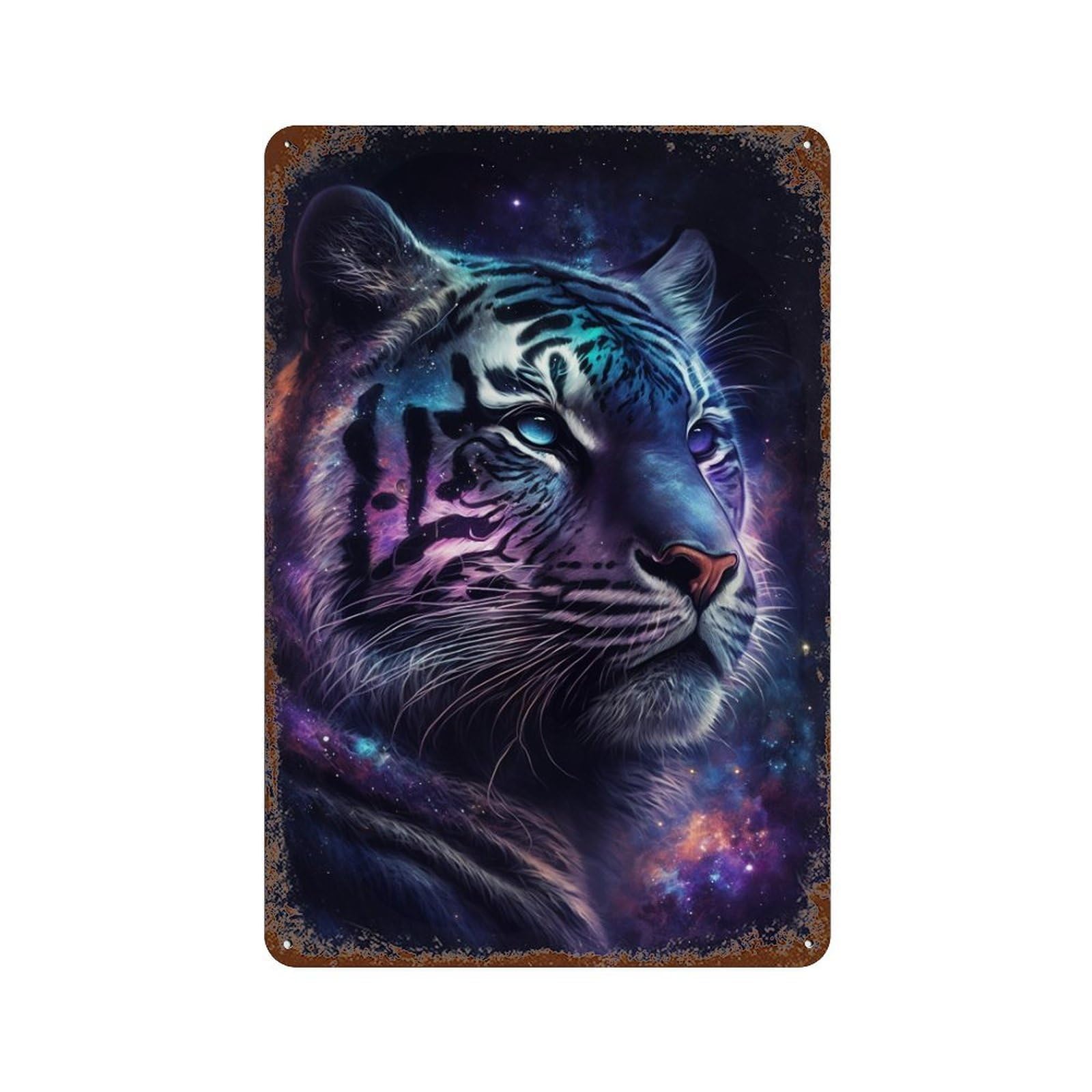 Cosmic Tiger Portrait-32 Rust Effect Tin Sign 11.8"x7.9", Vintage Wall Decor for Pub, Kitchen And Man Cave Decor