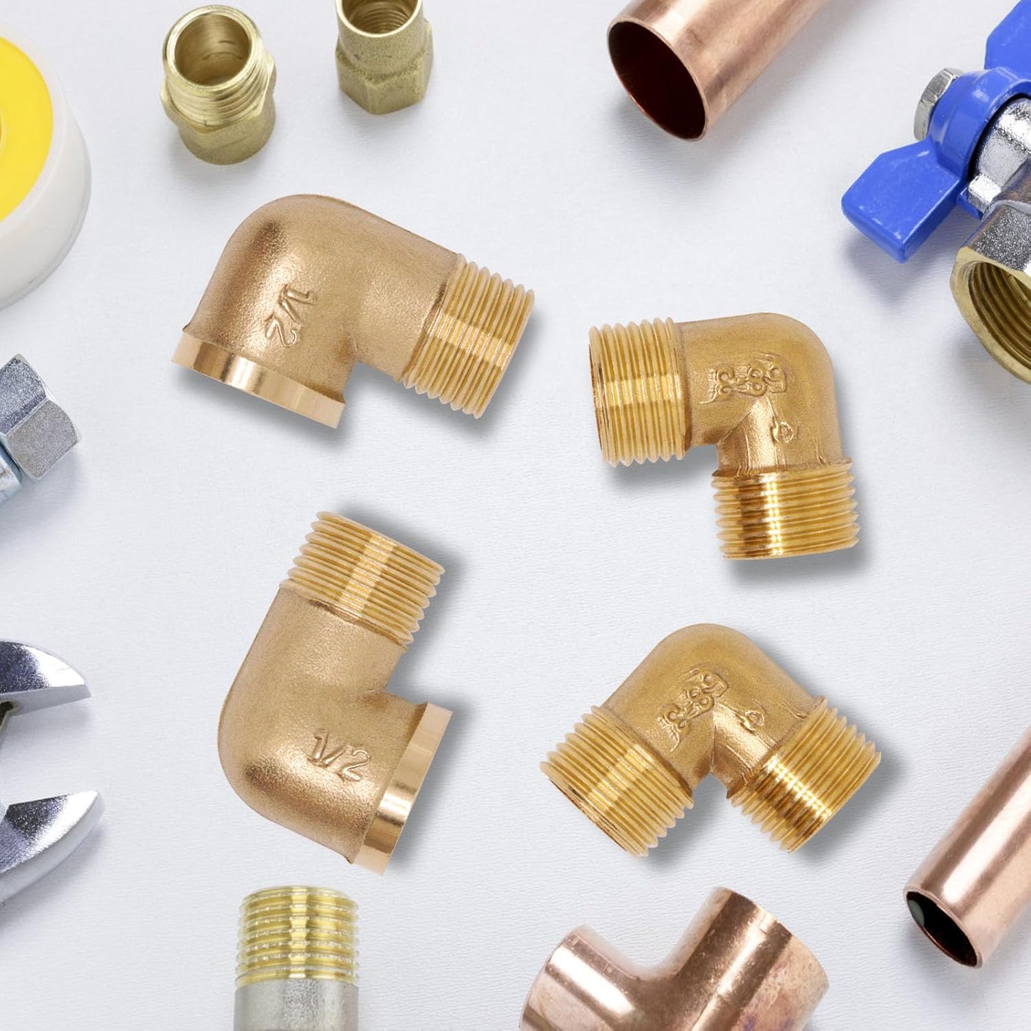 4pcs Brass Pipe Fitting 90 Degree Elbow 1/2" NPT (Male to Male) and (Male to Female) Pipe Fittings Kits