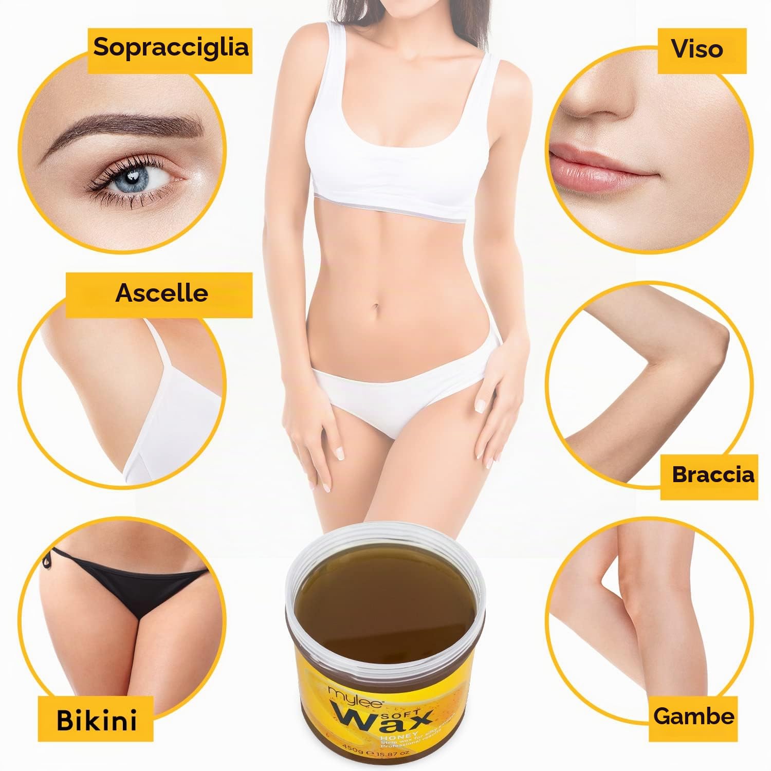 Mylee Kit Completo per Ceretta, con Scaldacera, Strisce depilatorie, Spatole e Lozione Pre e Post Depilazione (Kit con Cera al Miele)