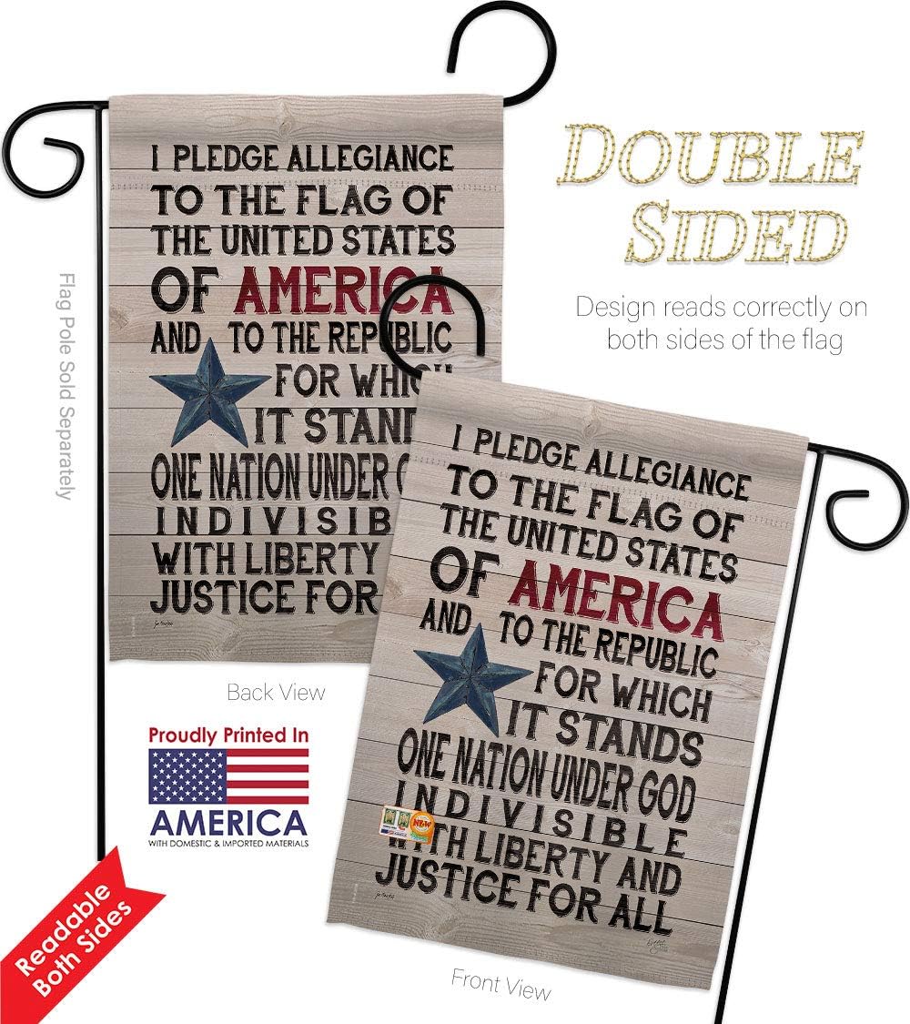 Star and Stripes Pledge of Allegiance Garden House Flags Kit Patriotic Patriotism Independence Memorial United State American Small Decorative Gift Yard Banner Double-Sided Made In USA 28 X 40