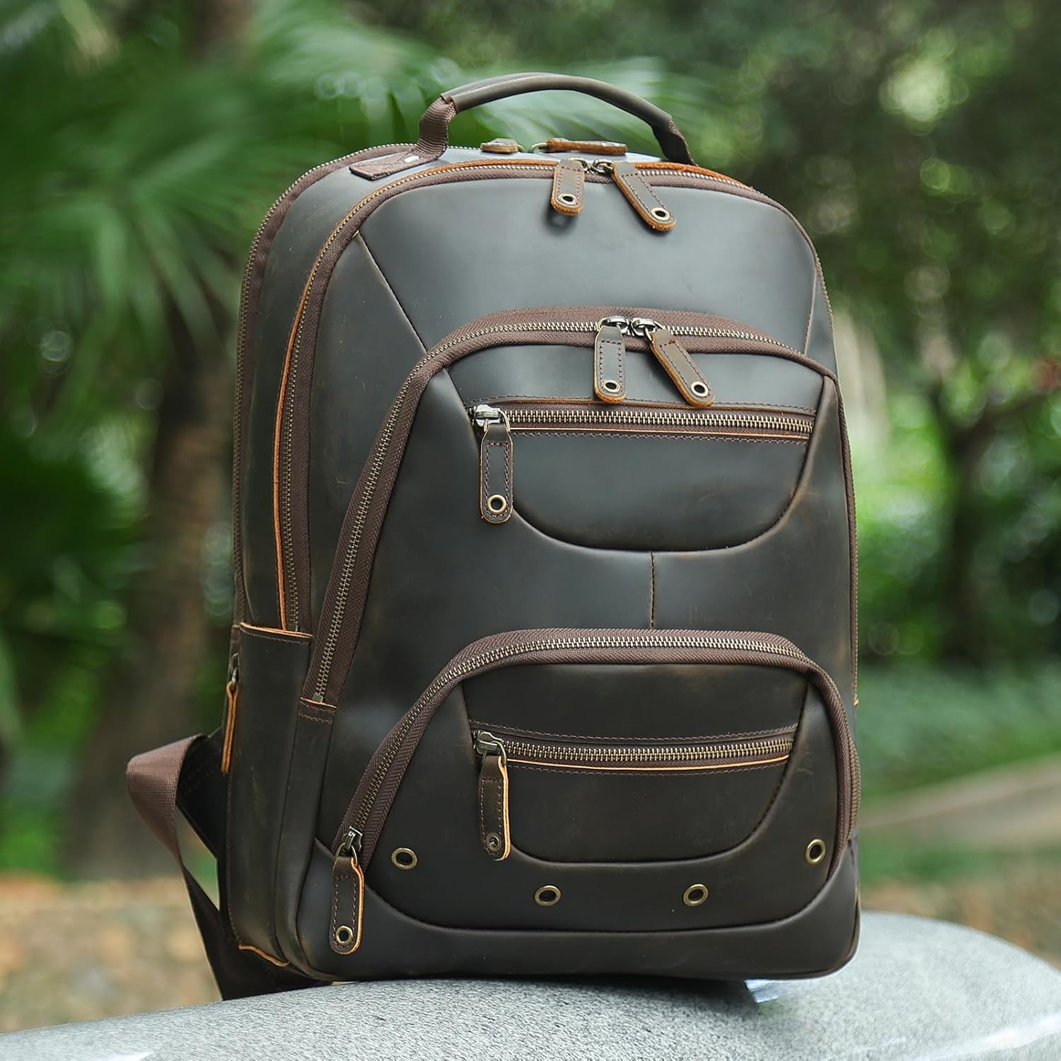 TIDING Men's Full Grain Leather Backpack Fits 16" Laptop, Vintage Business Casual Daypack 19L Overnight Travel Rucksack - Image 7