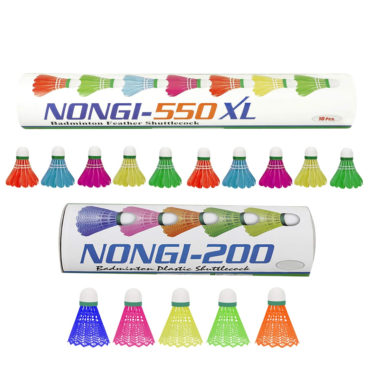 Nongi Combo Pack of 15 Shuttlecocks 550XL(10 Multicolor Feather), 200(5 Multicolor Plastic) for Outdoor Indoor Sports-picture-22