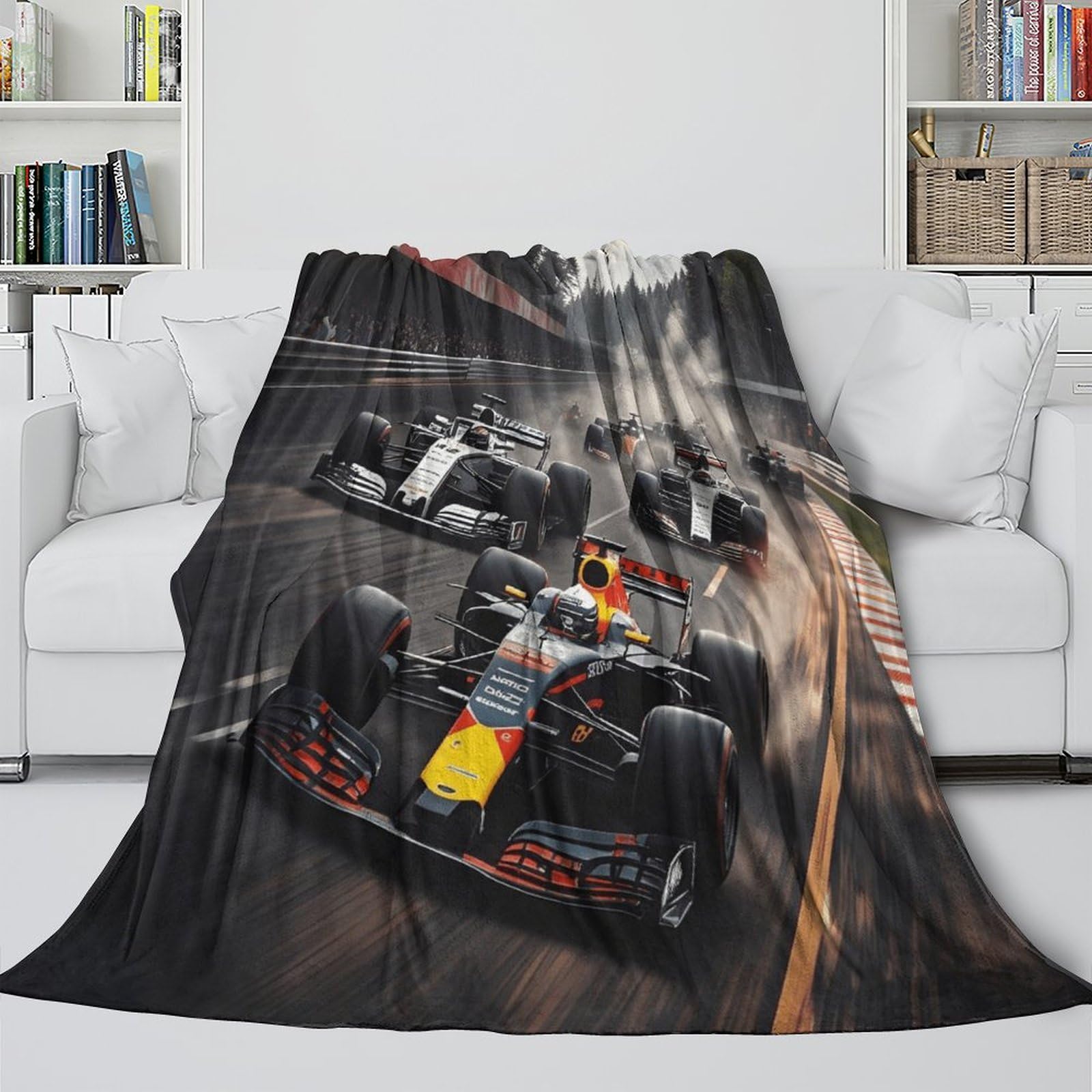 80 x 90 cali (200 x 230 cm) Super ciepły koc polarowy Formulaa Racing, wysokiej jakości sztuczne futro, miękki i wygodny polar, narzuta na sofę wyścigową, bardzo miękka i puszysta